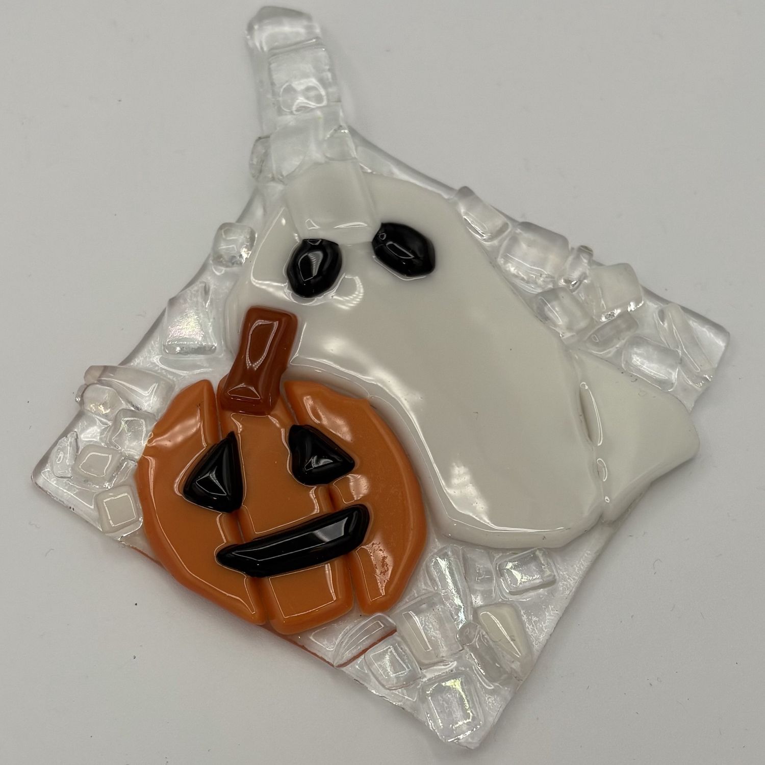 Duane Sparks, Fused Glass Suncatcher, Ghost&#39;s Jack-O-Lantern
