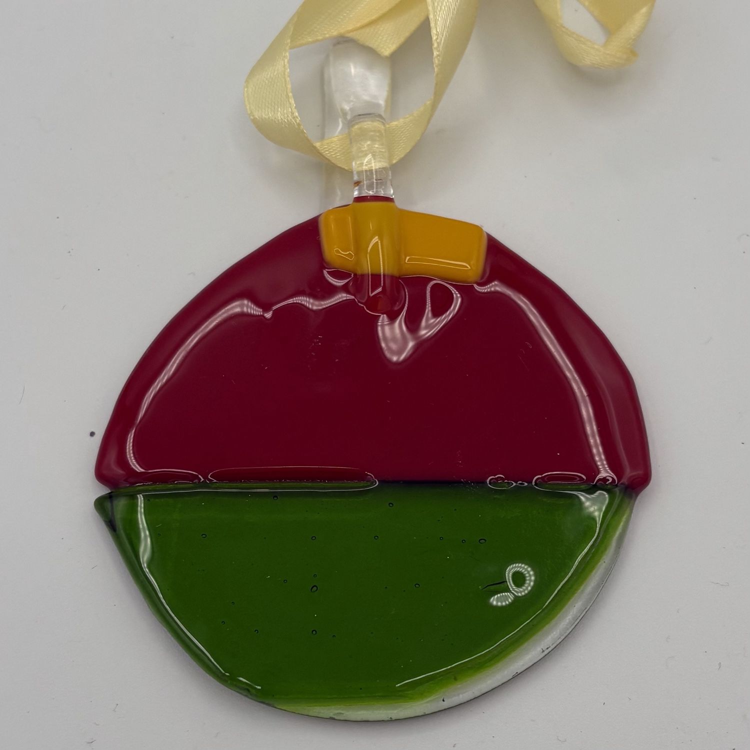 Annie Baxter, Fused Glass Ornament, Red, Yellow and Green Design