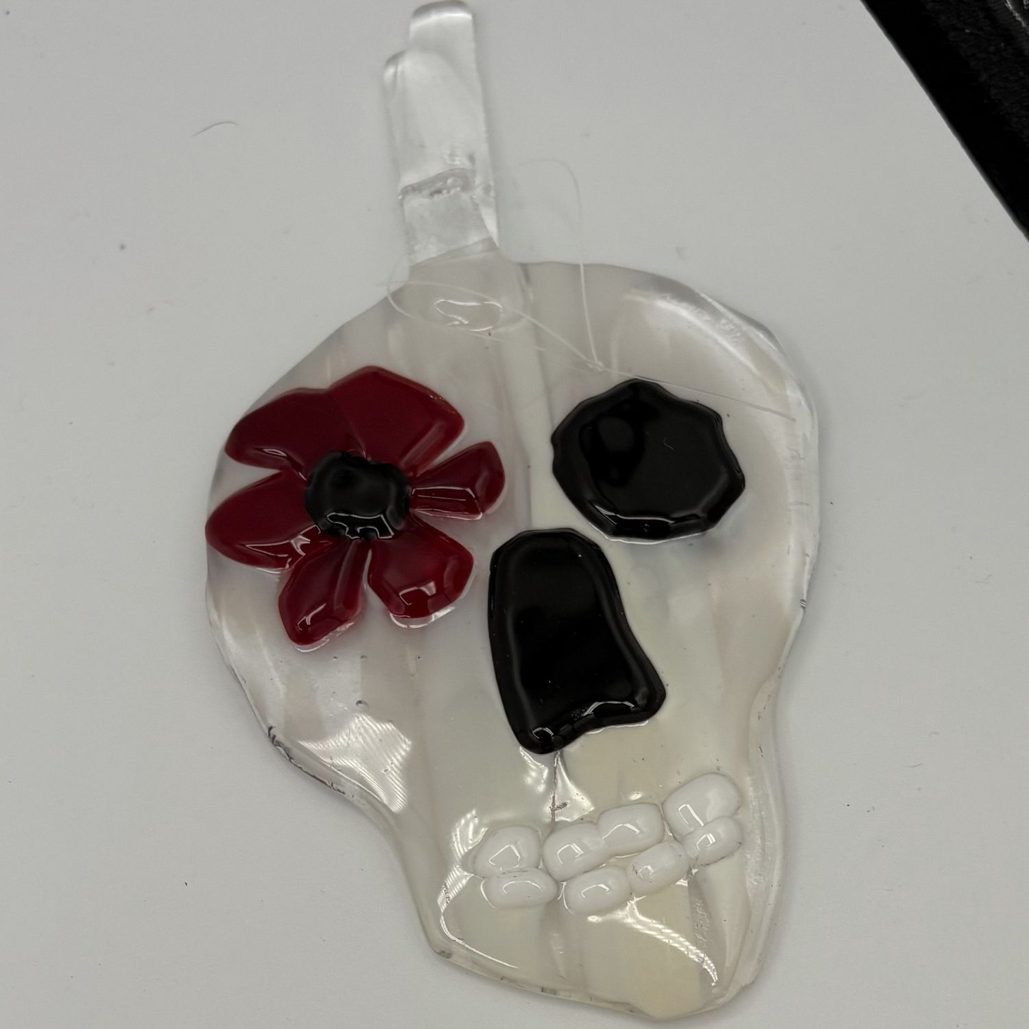Meredith Bokeno, Fused Glass Suncatcher, Floral Skull