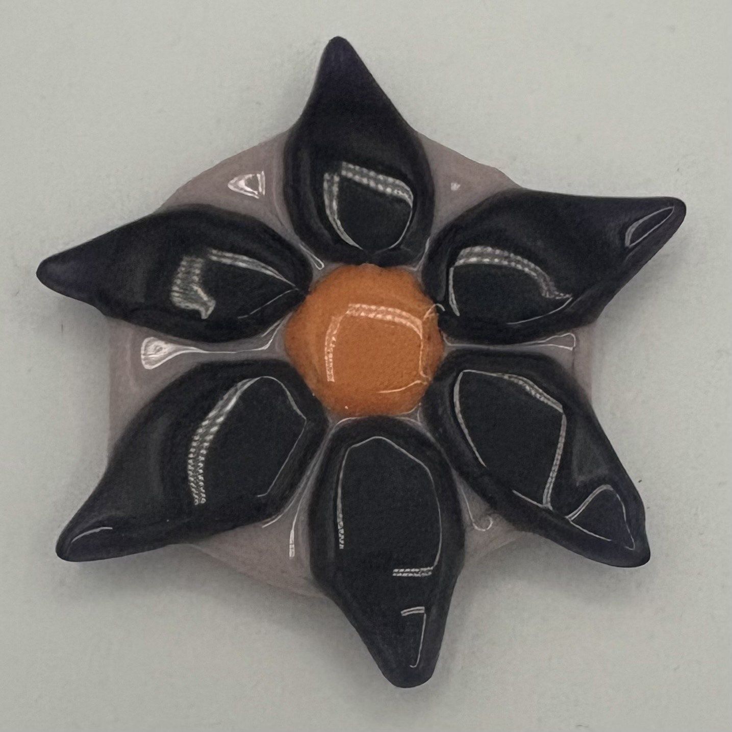 Meredith Bokeno, Fused Glass Magnet, Purple and Orange Flower