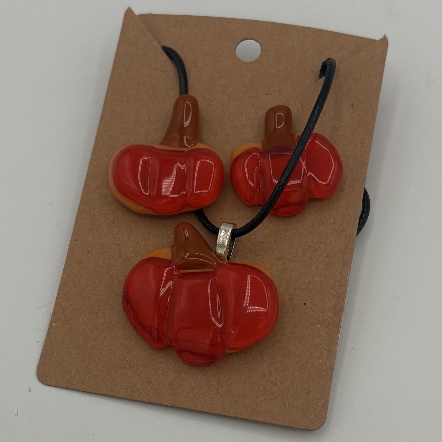 Rebecca Reed, Fused Glass Jewelry Set, Pumpkins