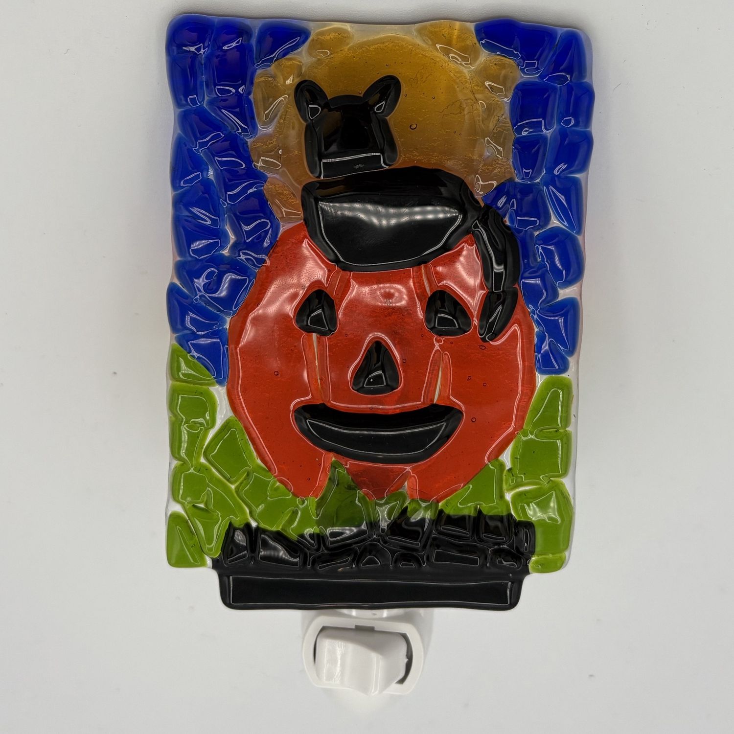 Kara Burgdorf, Fused Glass Nightlight, Black Cat and Jack-O-Lantern