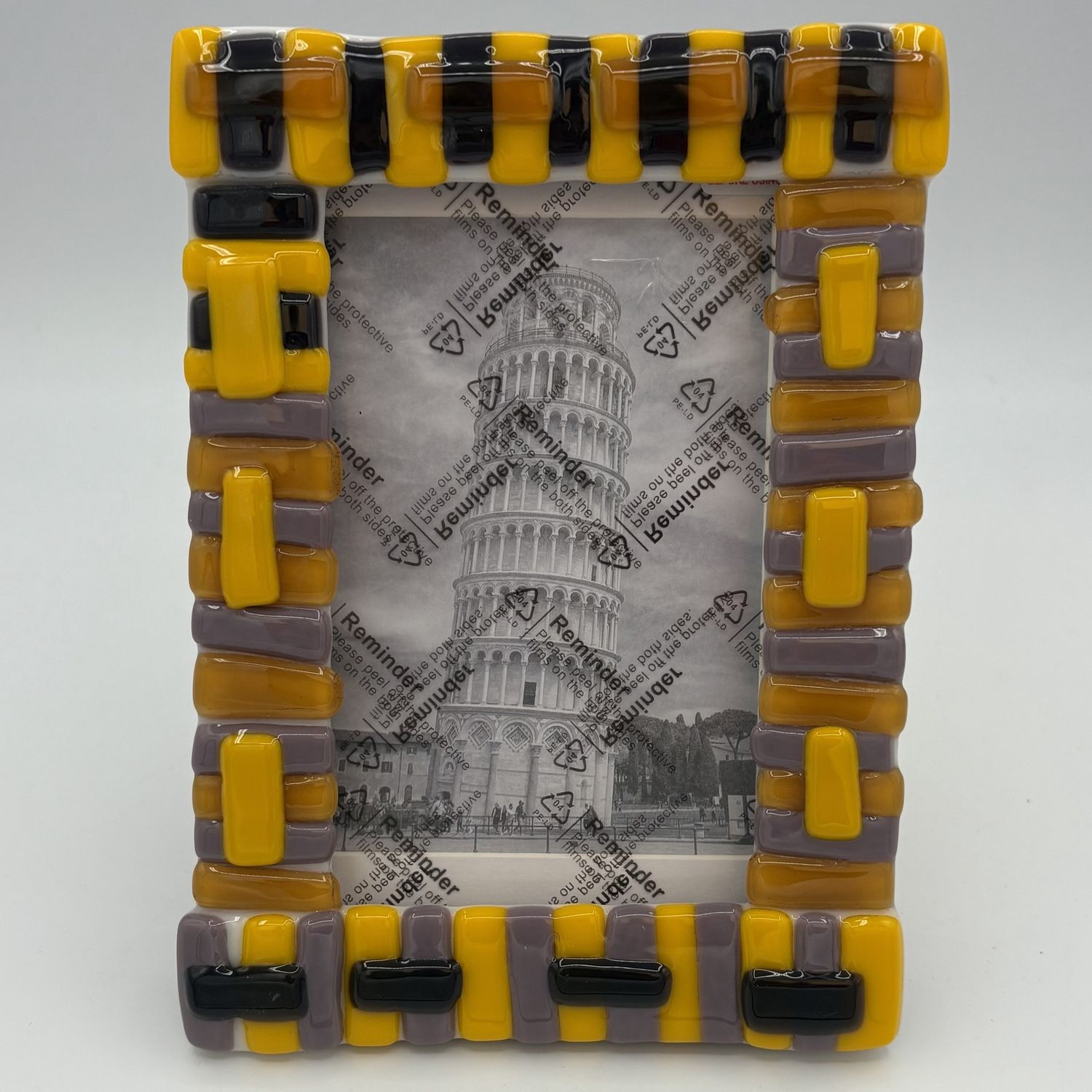 Jessica Bays, Fused Glass Frame, Purple and Yellow Stripes