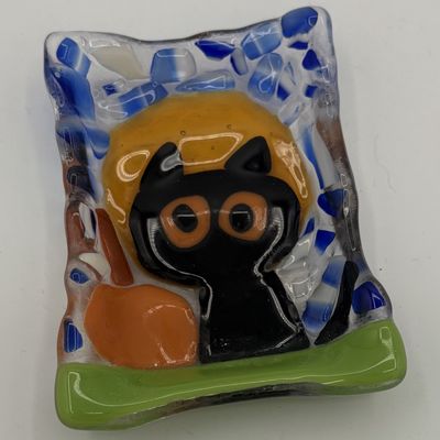 Kara Burgdorf, Fused Glass Soap Dish, Spooky Black Cat