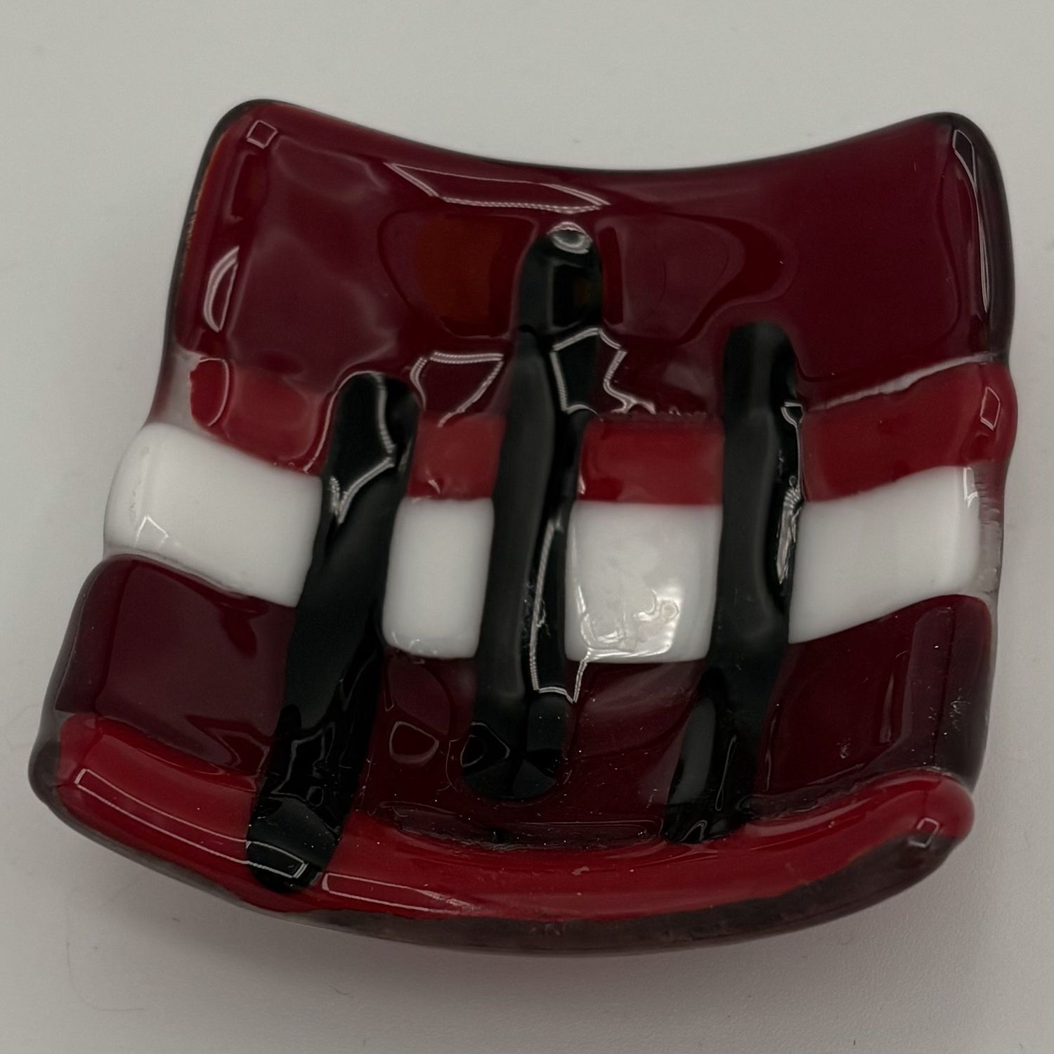 Duane Sparks, Fused Glass Ring Dish, Red, Black and White Design
