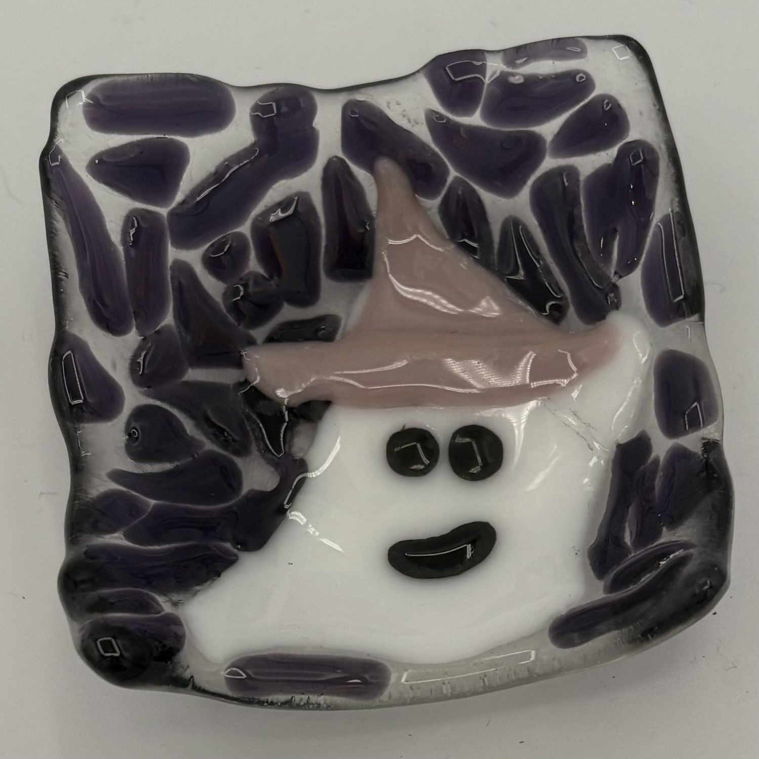 Duane Sparks, Fused Glass Ring Dish, Happy Ghost