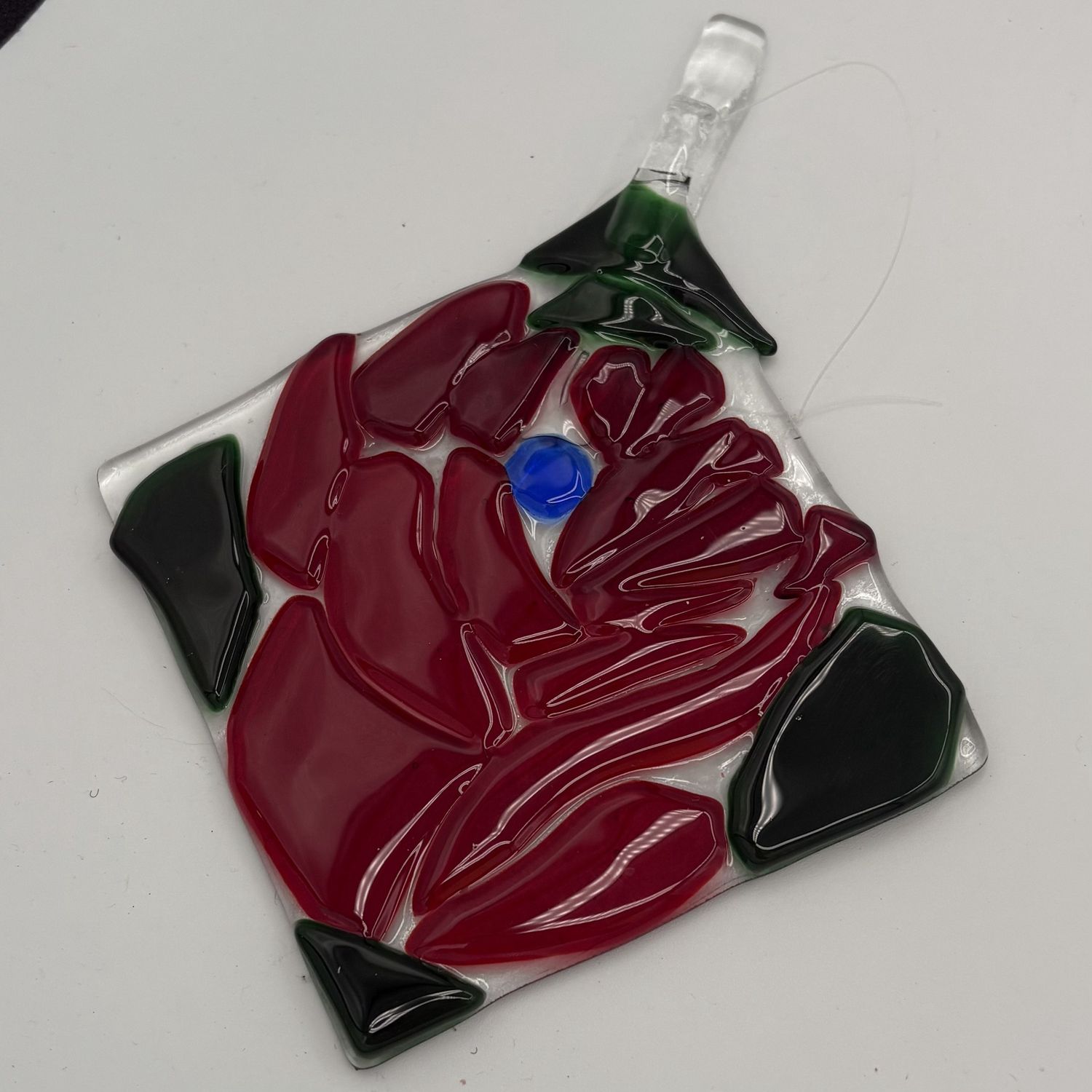 Dionysia Sanchez, Fused Glass Suncatcher, Red Rose
