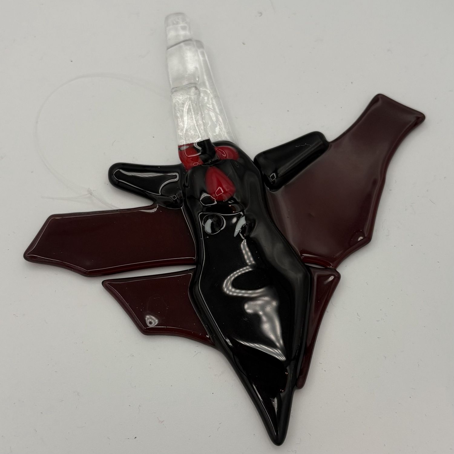 Tiffany Jameson, Fused Glass Suncatcher, Black and Red Bat