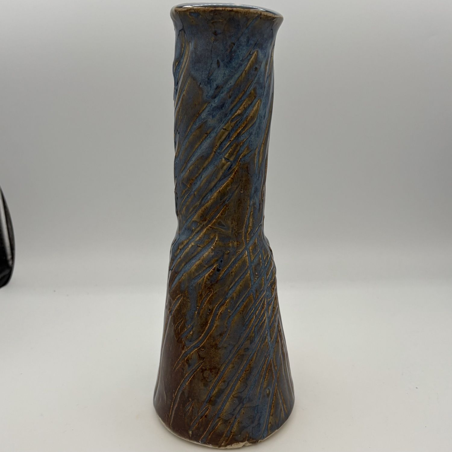 Austin Schneider, Ceramic Container, Tall and Skinny, Blue and Brown