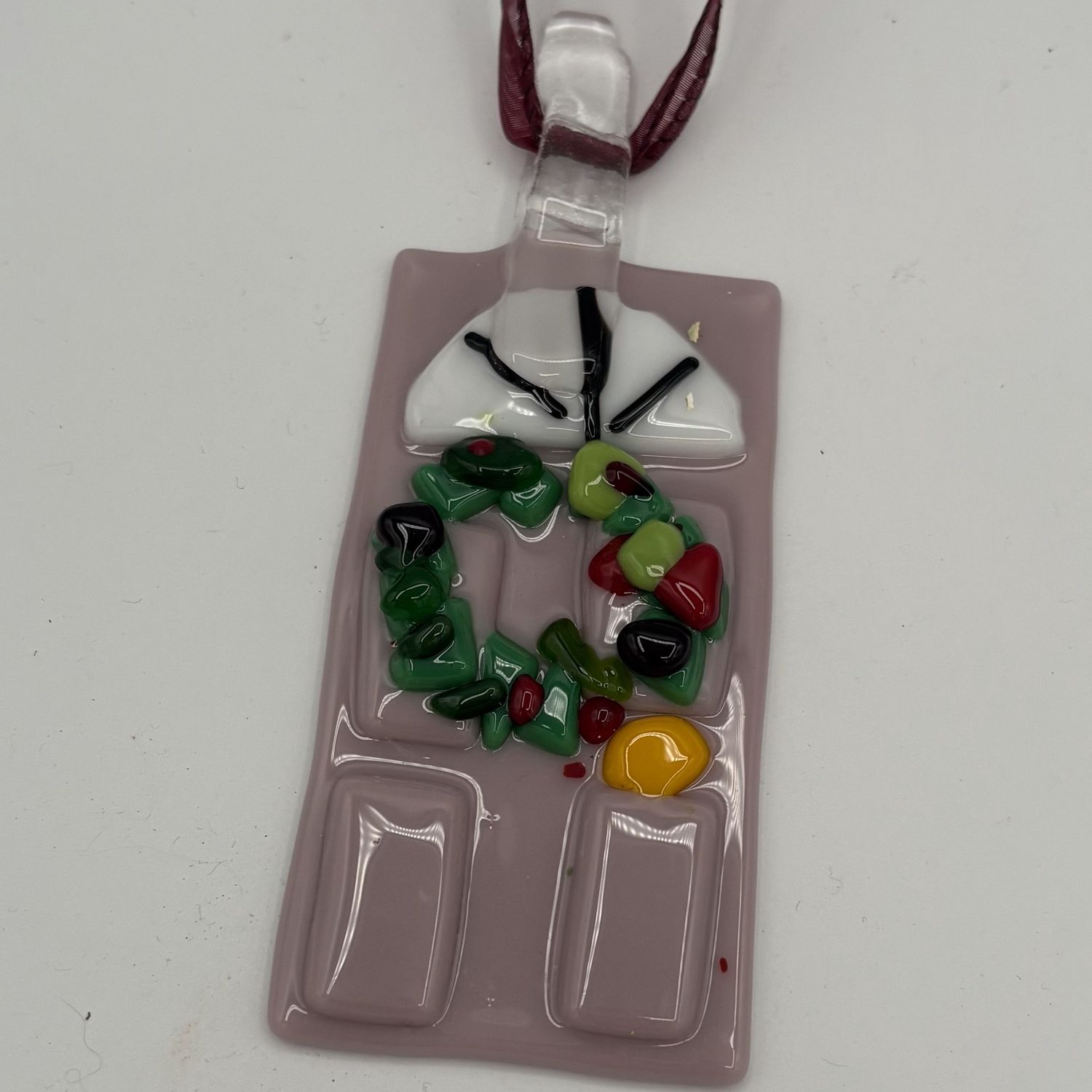 Kenny Needham, Fused Glass Ornament, Festive Purple Door