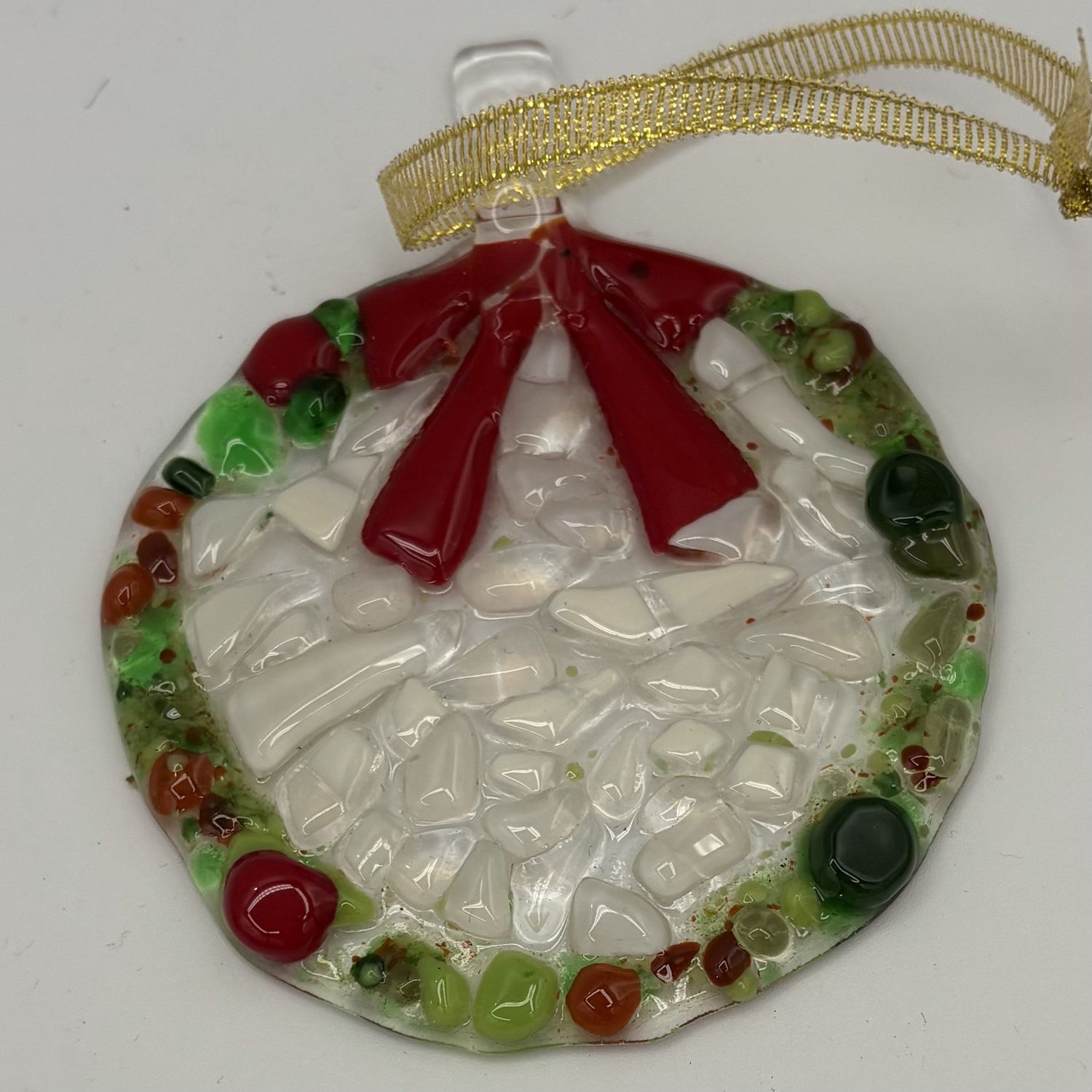 Lori Lefferts, Fused Glass Ornament, Red Wreath