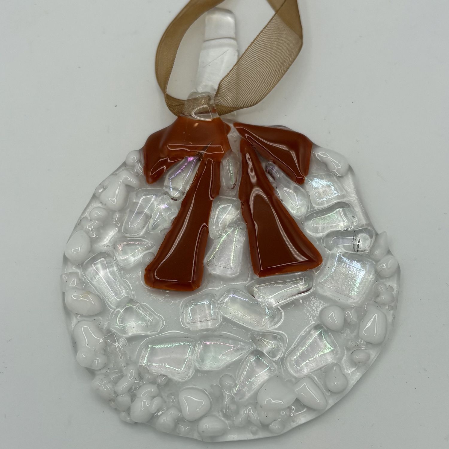 Lori Lefferts, Fused Glass Ornament, Brown Wreath 1