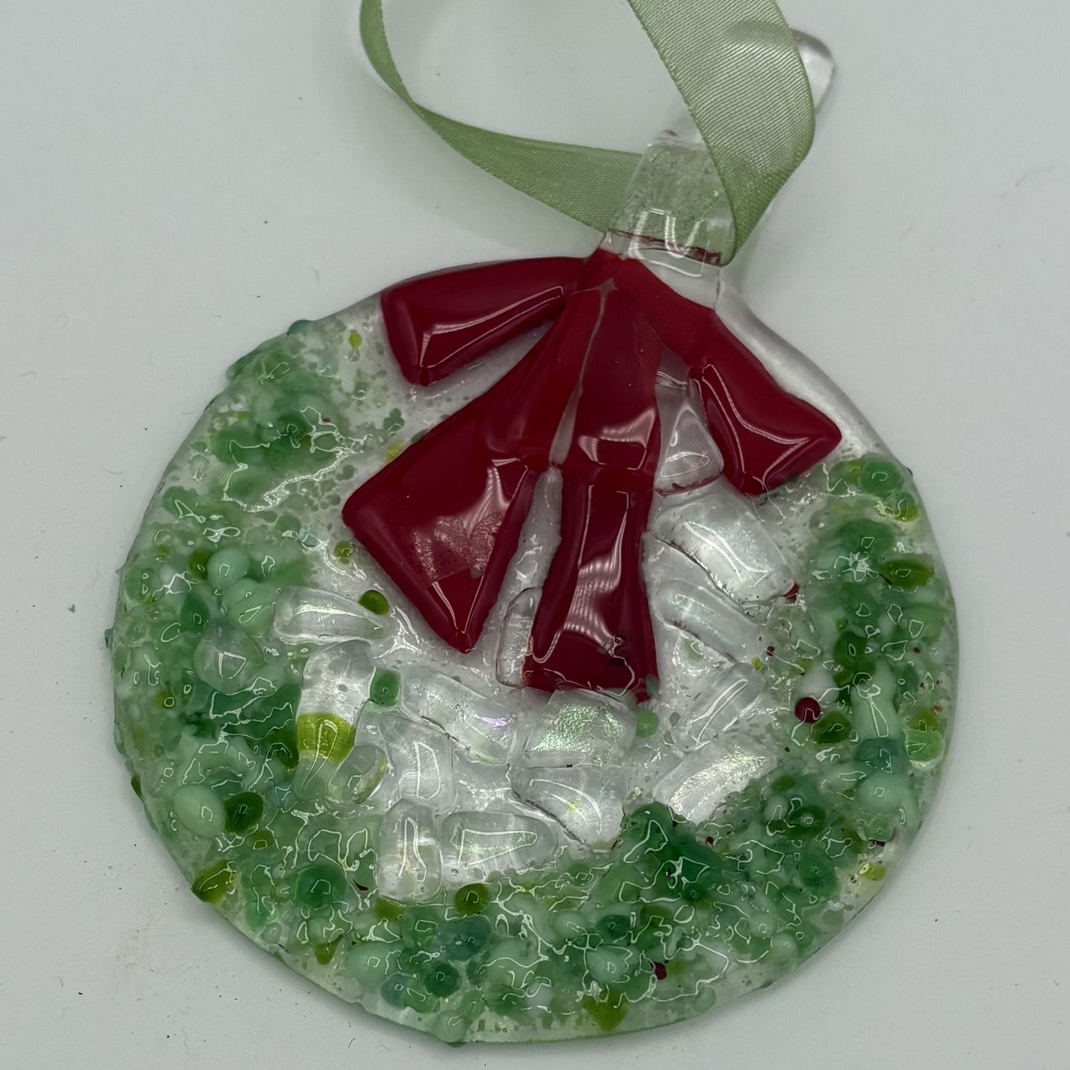 Duane Sparks, Fused Glass Ornament, Red Wreath