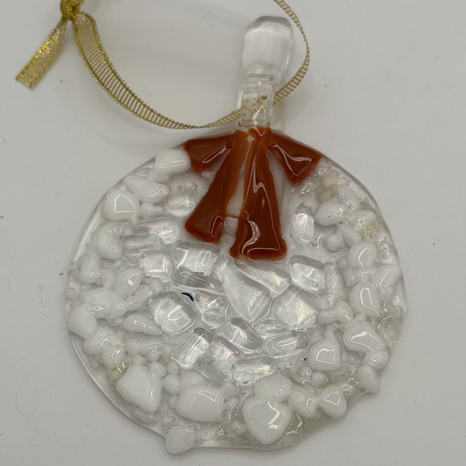 Katie Albers, Fused Glass Ornament, Brown Wreath