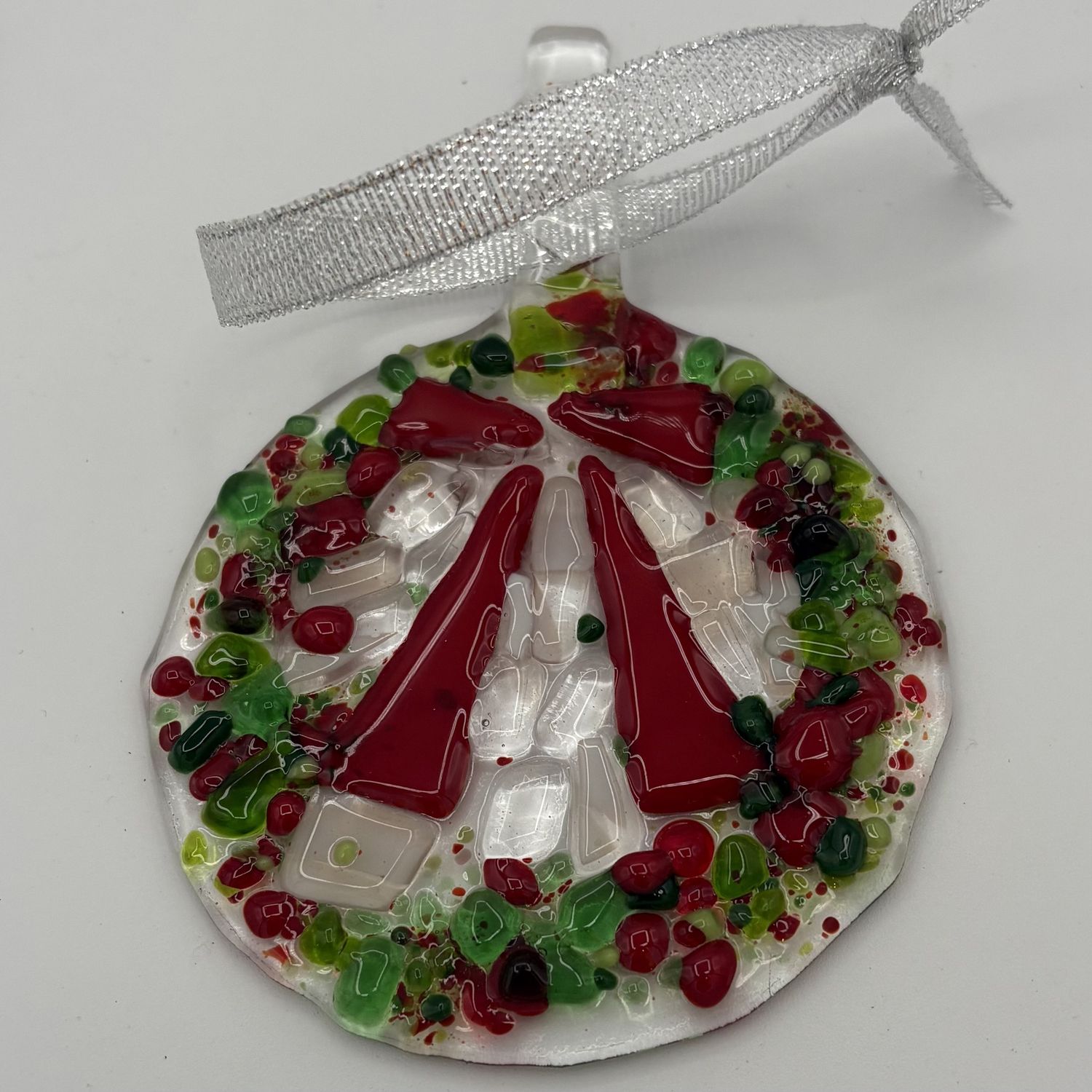Amy Thompson, Fused Glass Ornament, Red Wreath