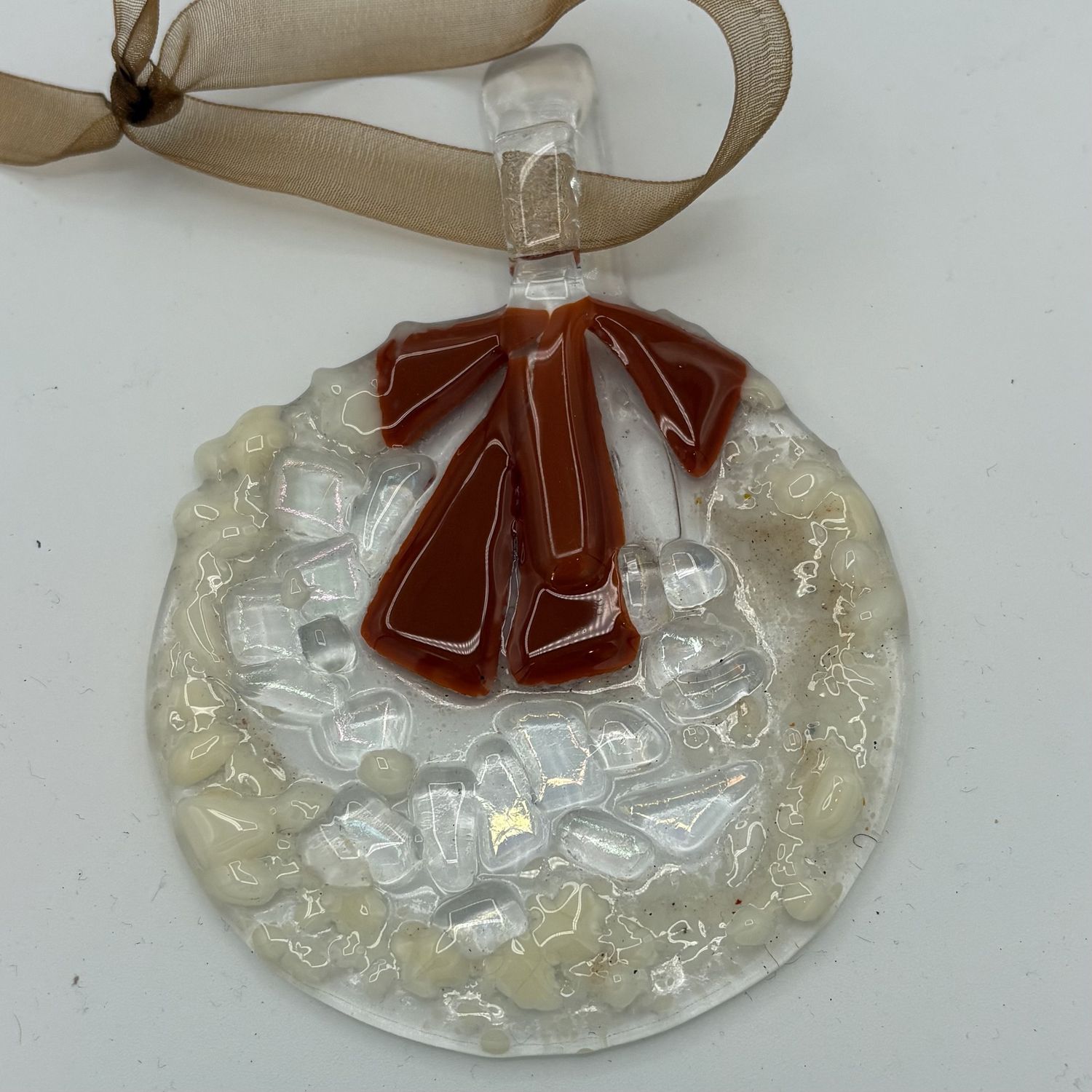 Jody Mann, Fused Glass Ornament, Brown Wreath