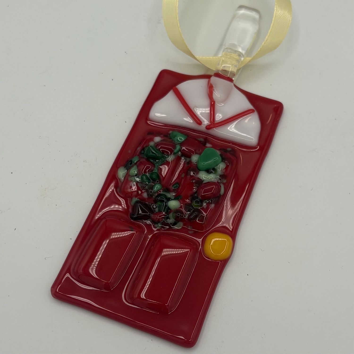 Duane Sparks, Fused Glass Ornament, Festive Red Door 1
