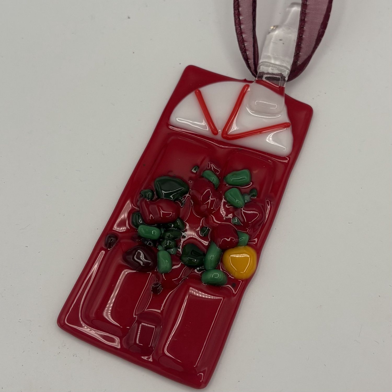 Samantha Pitts, Fused Glass Ornament, Festive Red Door 3