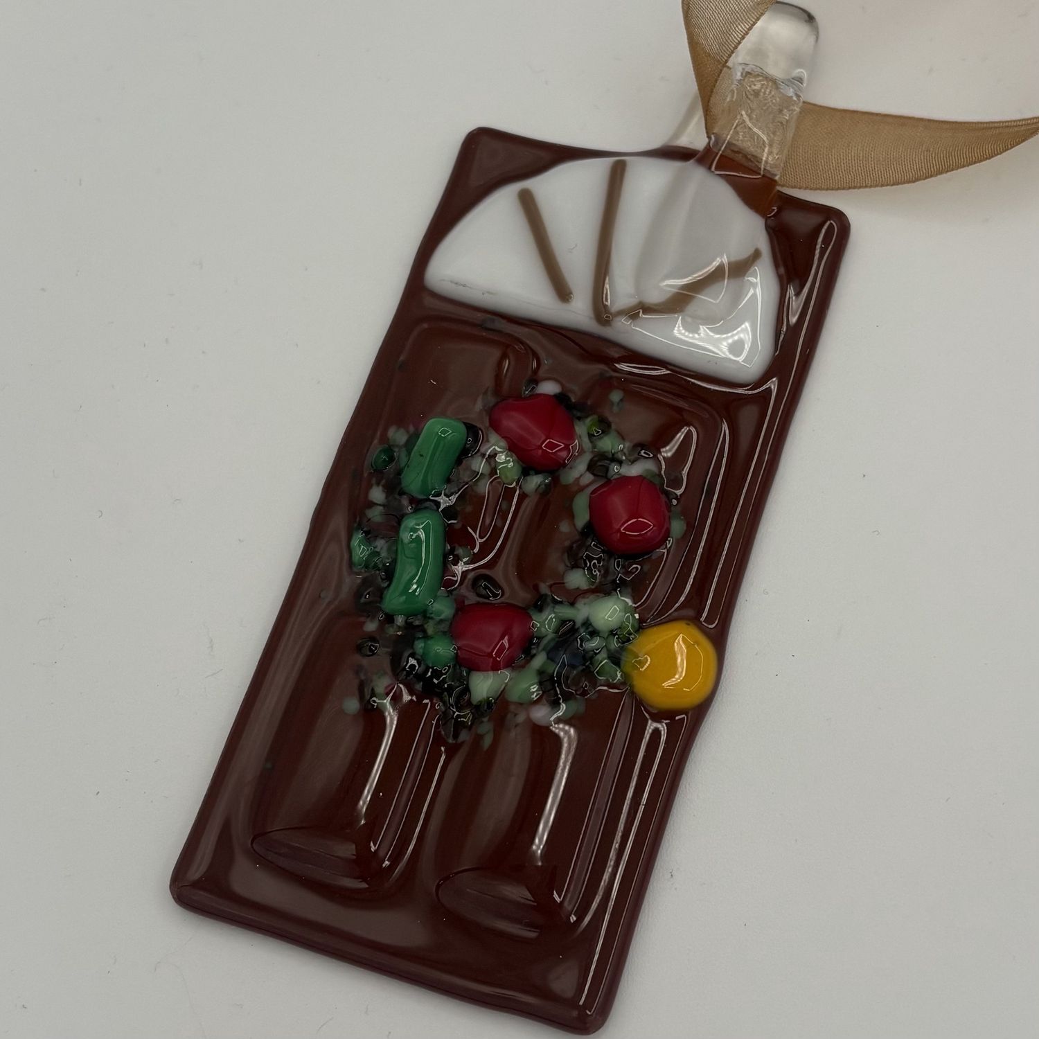 Elizabeth Hinkle, Fused Glass Ornament, Festive Brown Door