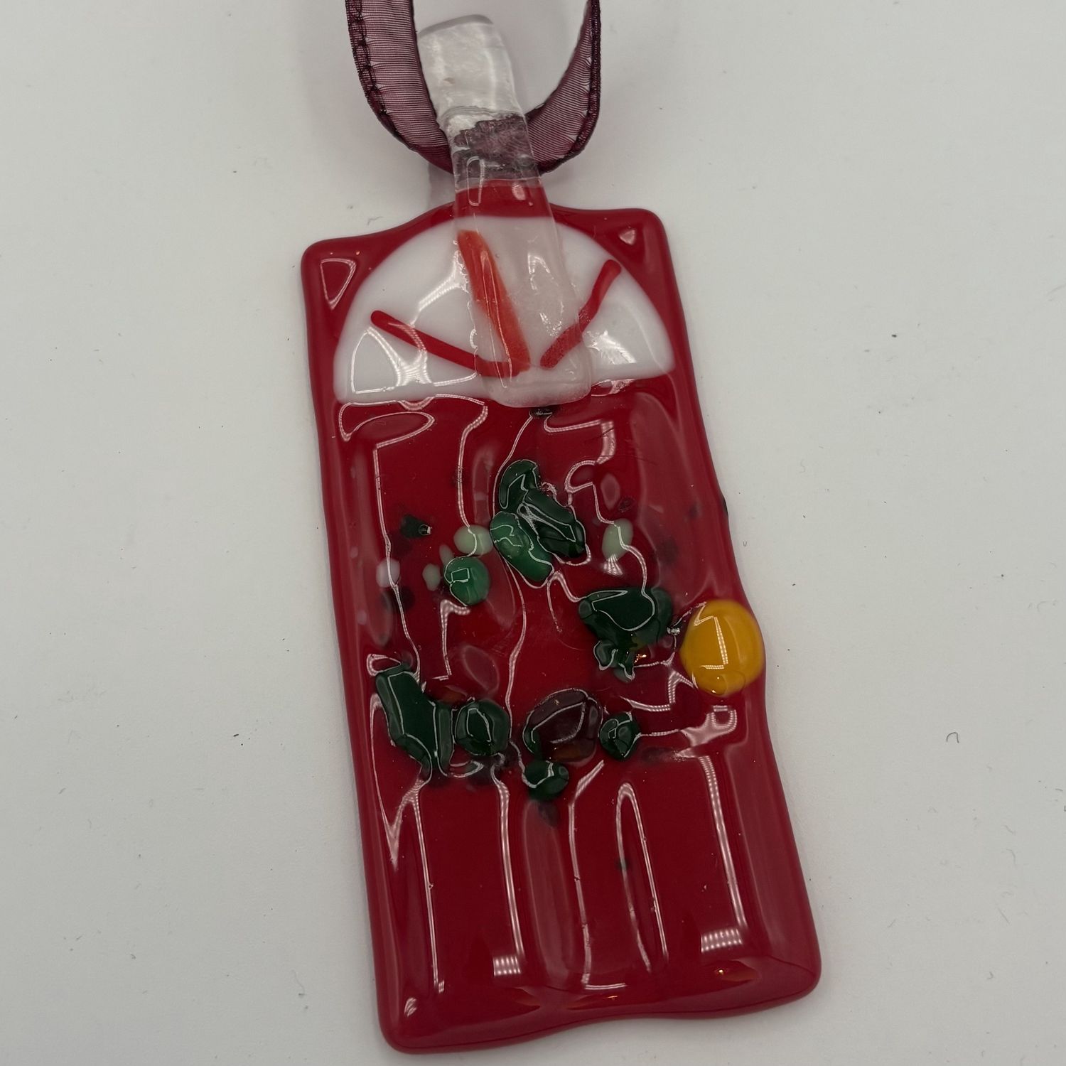 Samantha Pitts, Fused Glass Ornament, Festive Red Door 2