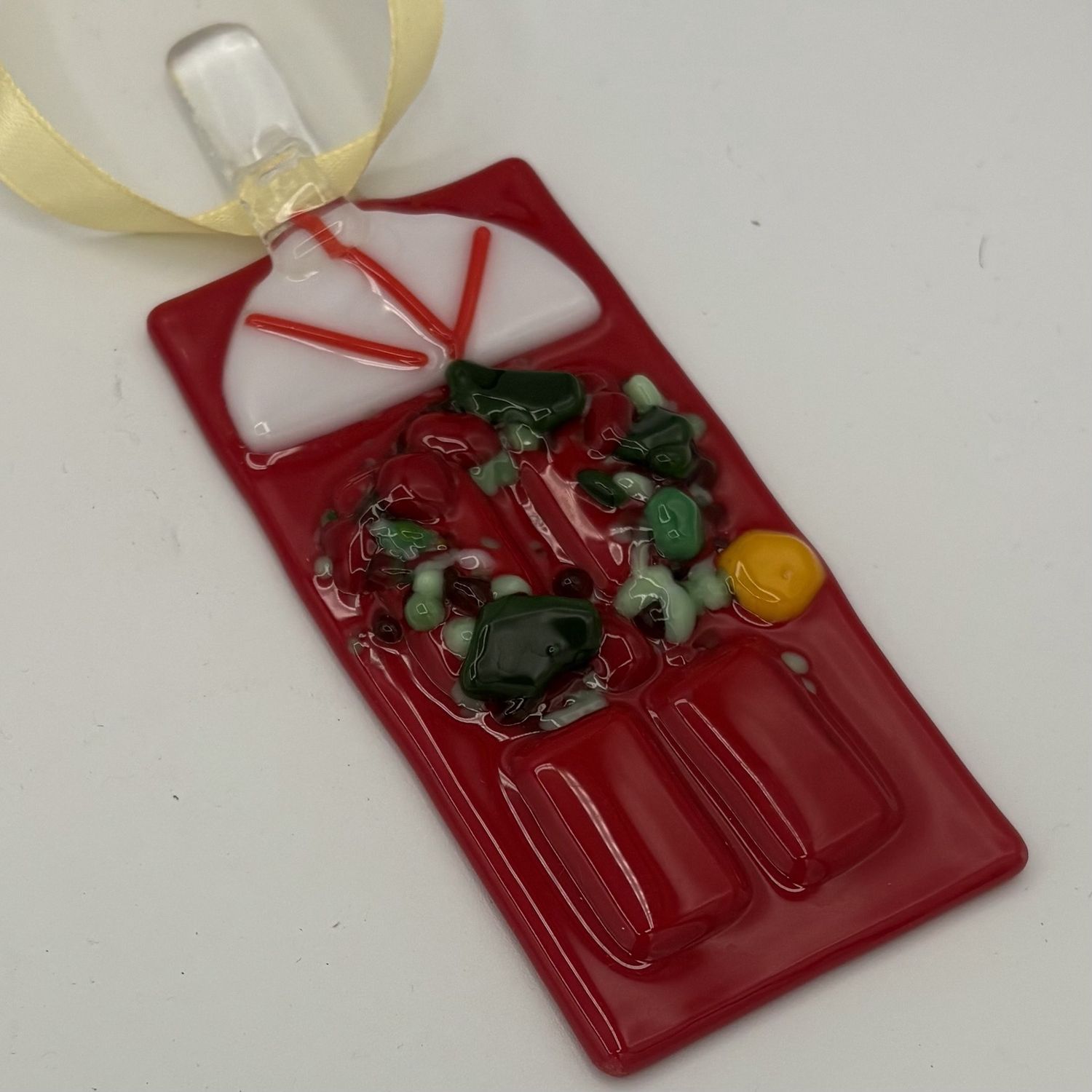 Duane Sparks, Fused Glass Ornament, Festive Red Door 2