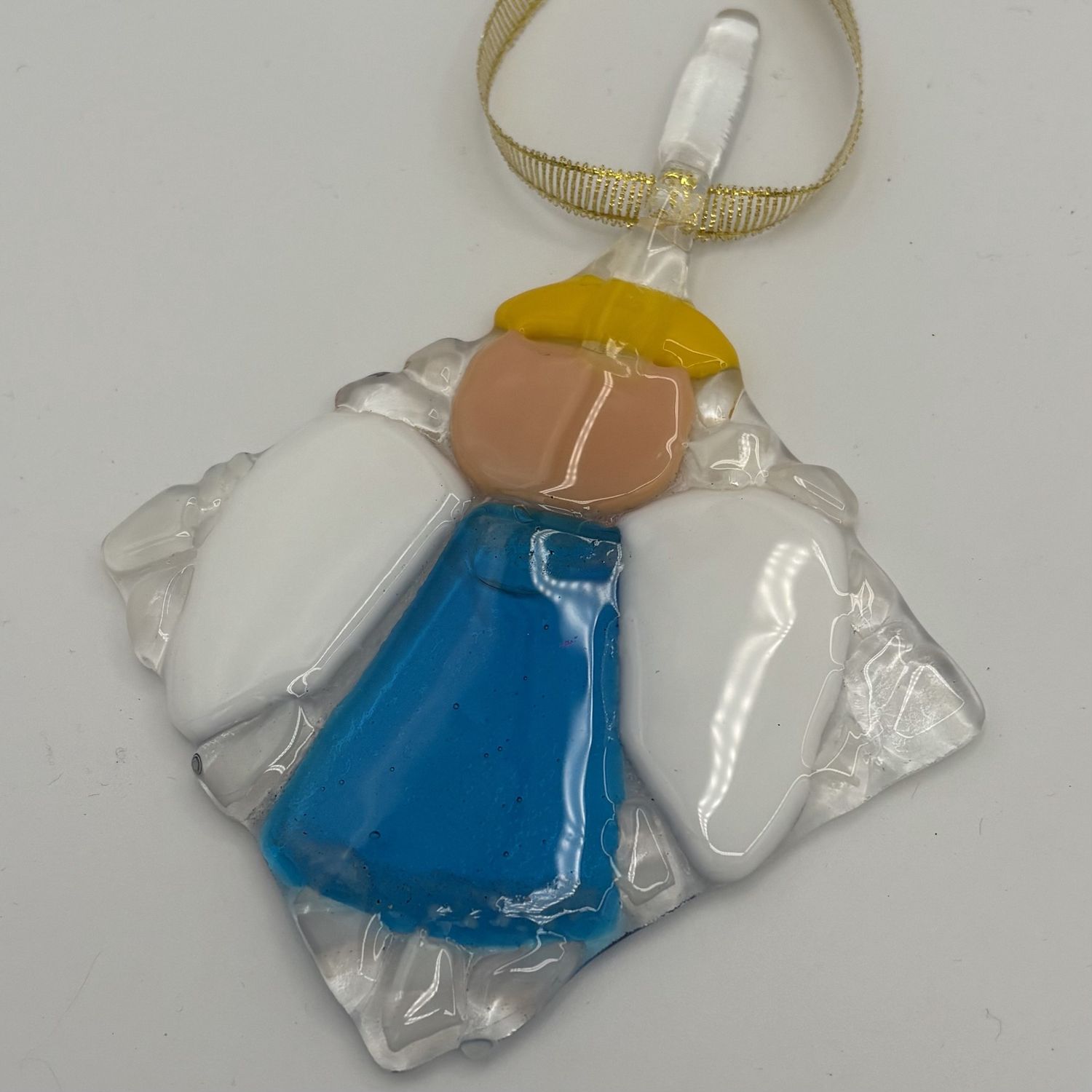 Savannah Bowling, Fused Glass Ornament, Angel in Blue
