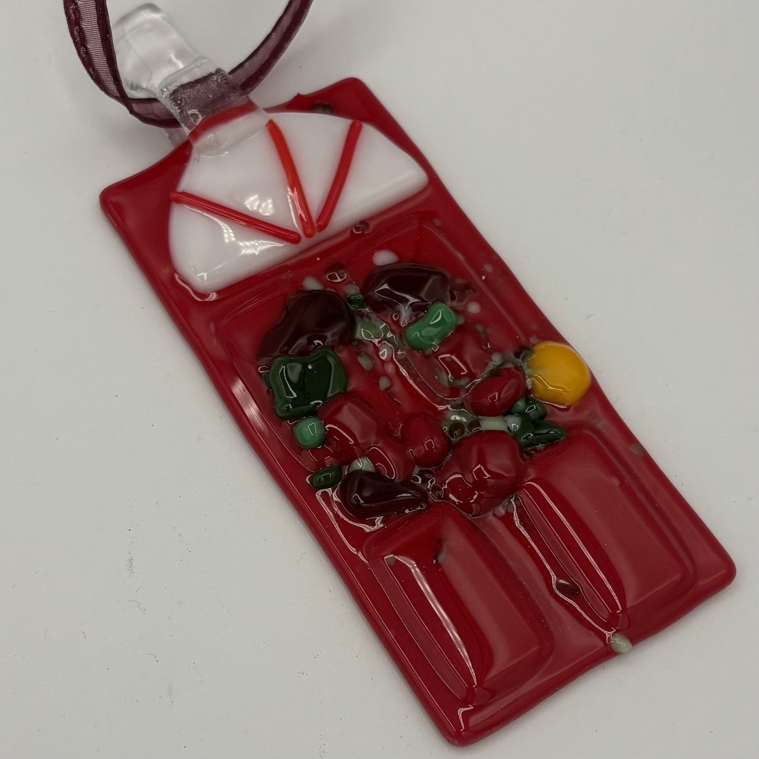 Samantha Pitts, Fused Glass Ornament, Festive Red Door 1