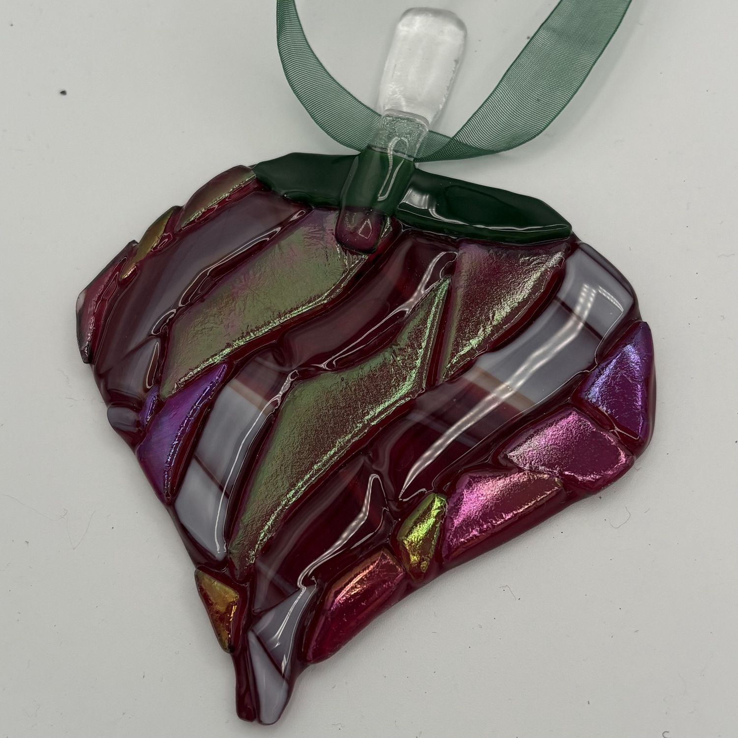 Liz Pfeiffer, Fused Glass Ornament, Traditional Red and Green Design 2