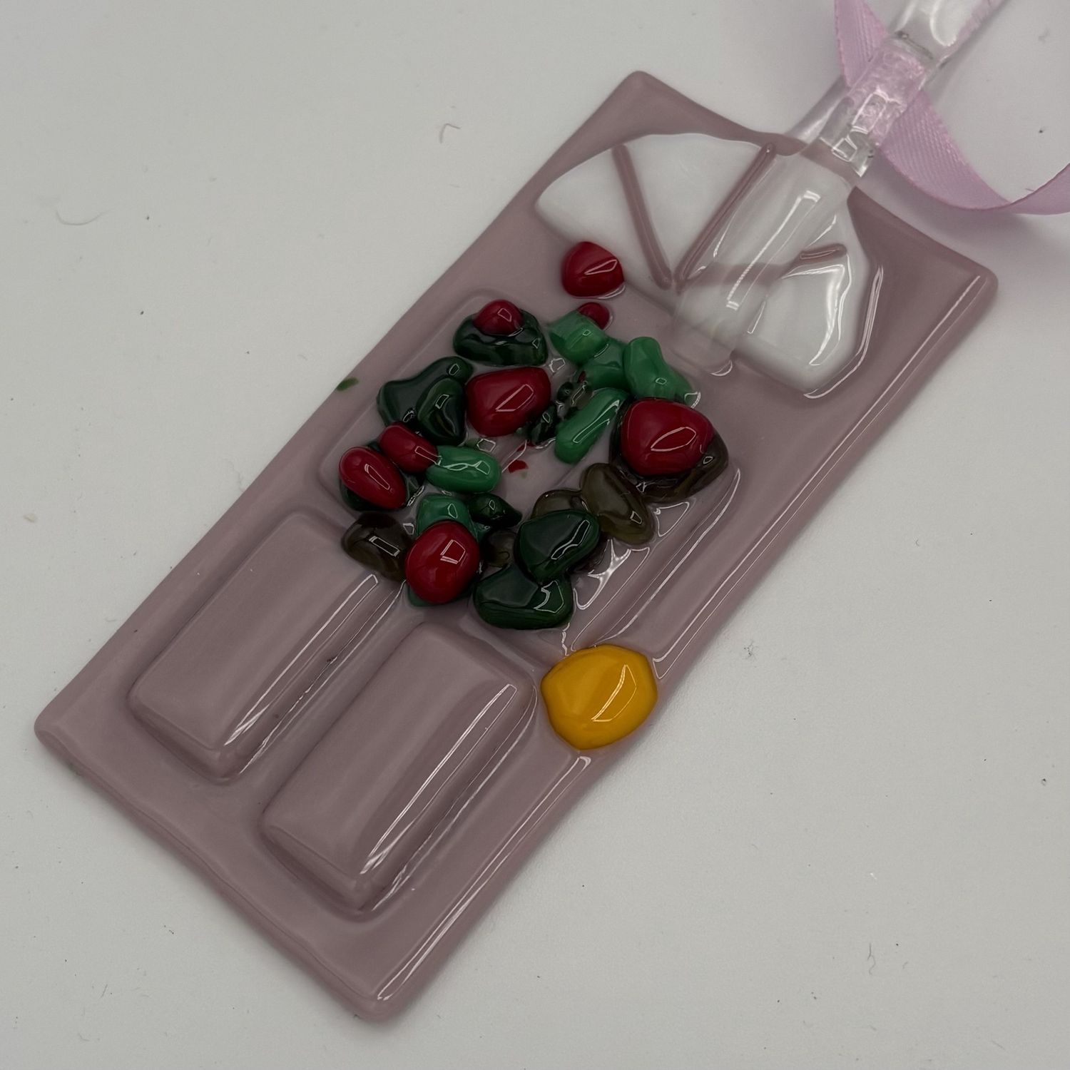 Erin Williams, Fused Glass Ornament, Light Purple Festive Door