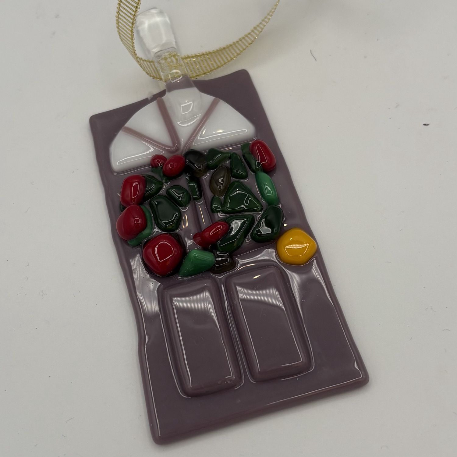 Erin Williams, Fused Glass Ornament, Dark Purple Festive Door 1