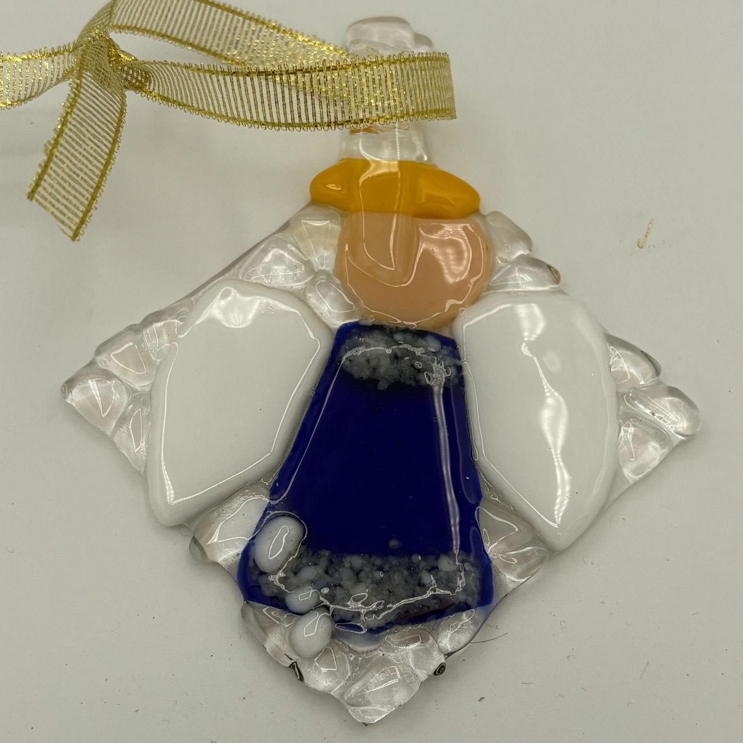 Brett Garrett, Fused Glass Ornament, Vibrant Blue Angel 2