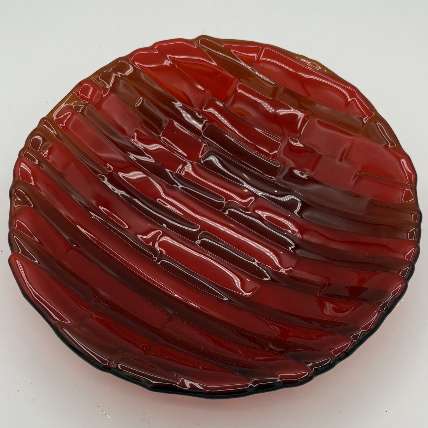 Nathan Stephens, Fused Glass Bowl, Yellow and Orange Lines