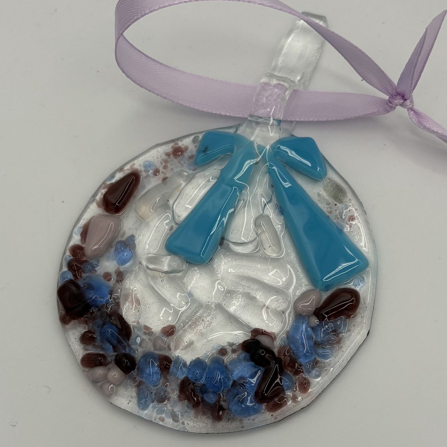 Kara Burgdorf, Fused Glass Ornament, Blue and Purple Wreath 1
