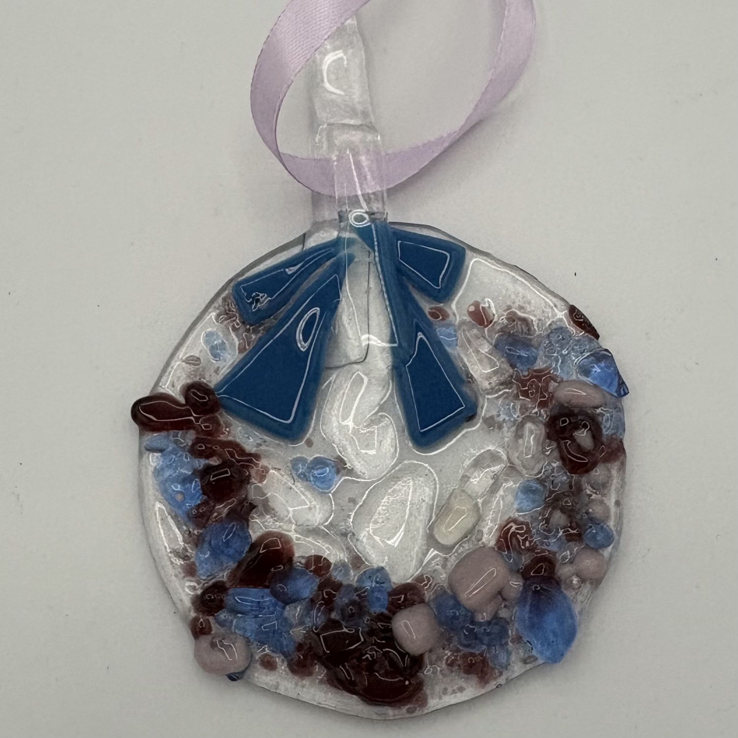 Kara Burgdorf, Fused Glass Ornament, Blue and Purple Wreath 2