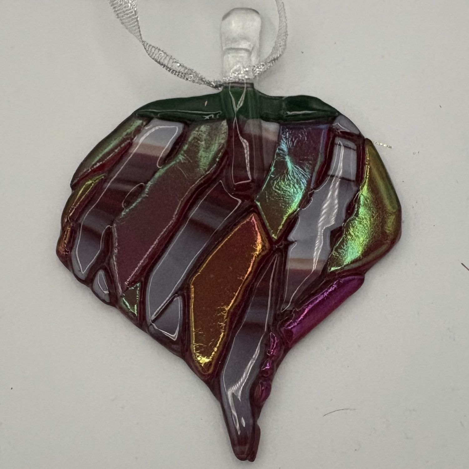 Liz Pfeiffer, Fused Glass Ornament, Green and Red Design 2