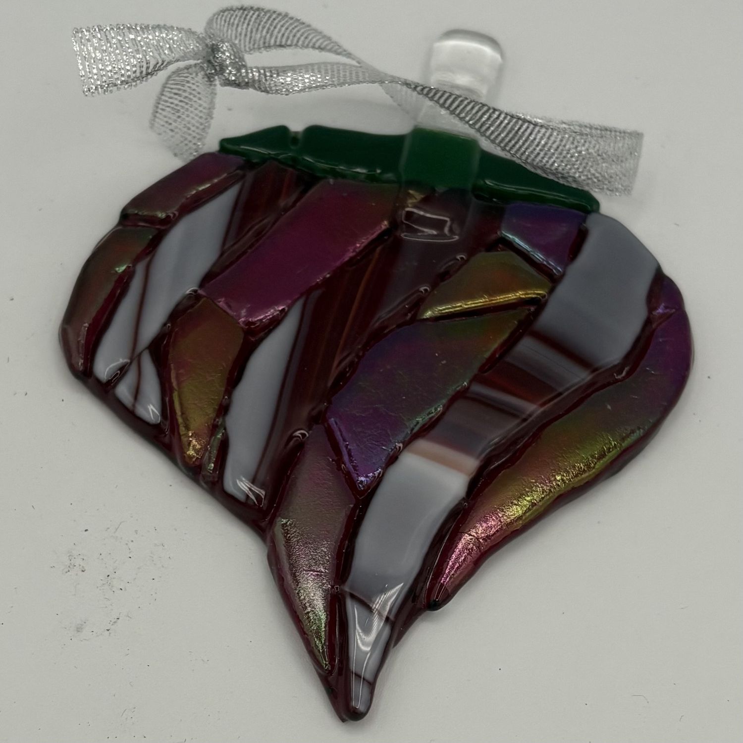 Liz Pfeiffer, Fused Glass Ornament, Green and Red Design 1