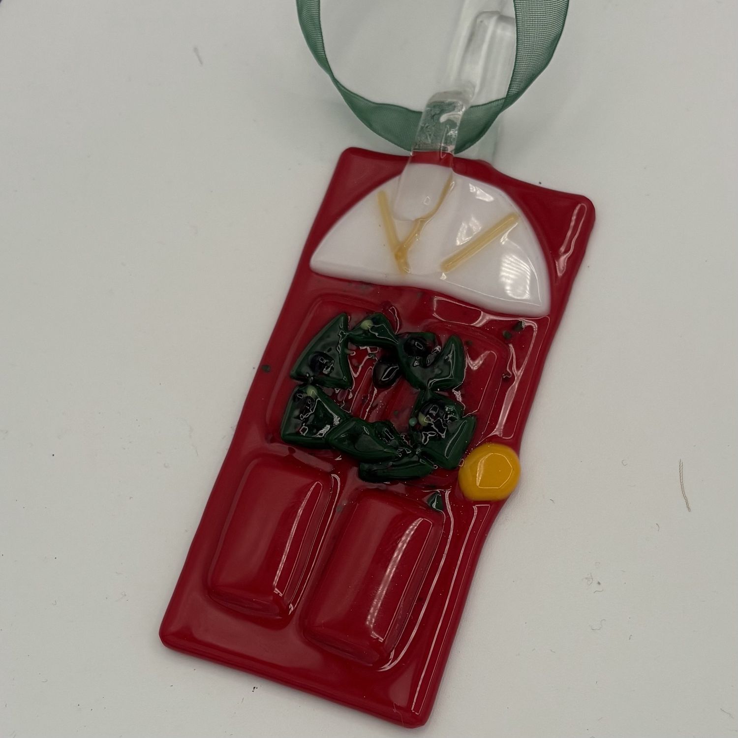 Dionysia Sanchez, Fused Glass Ornament, Red Door 1