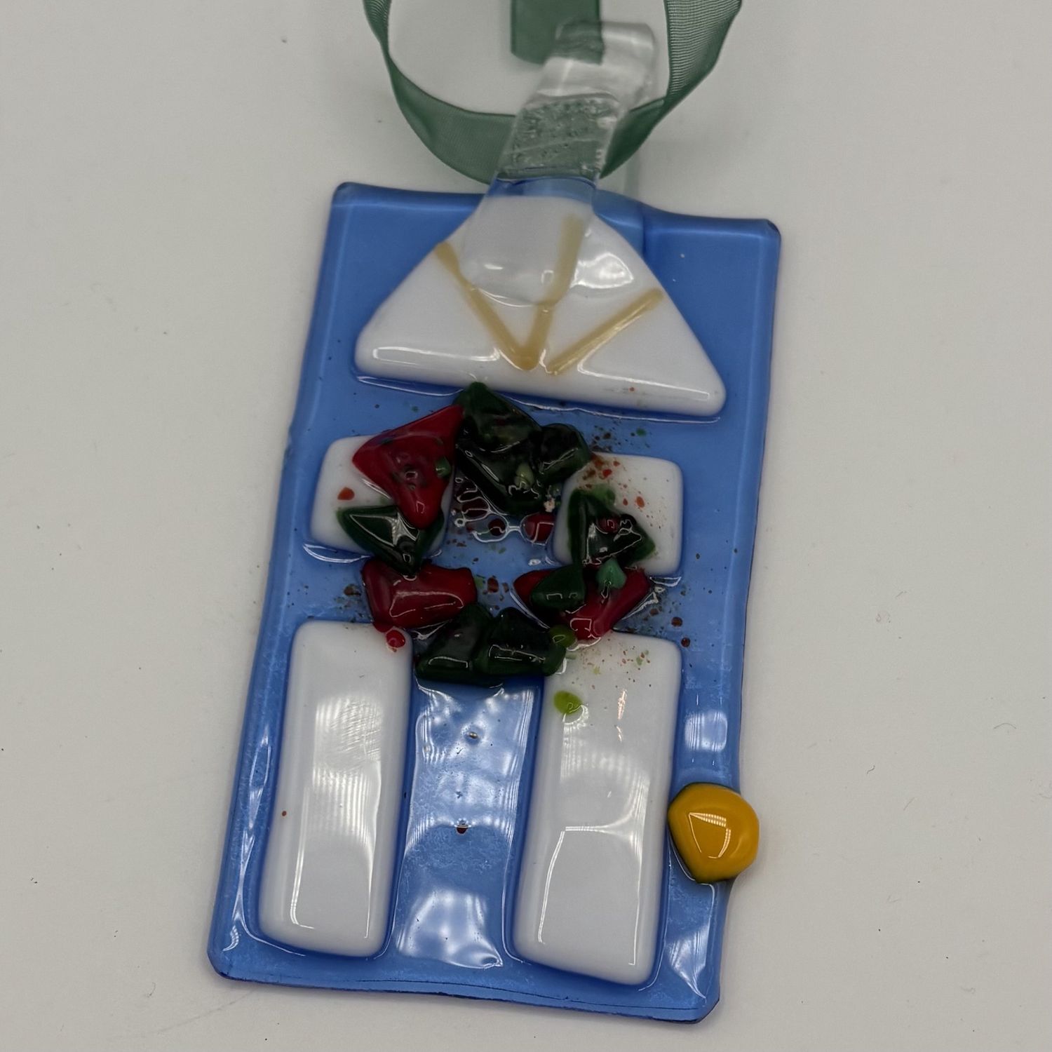 Jody Mann, Fused Glass Ornament, Transparent Blue Door