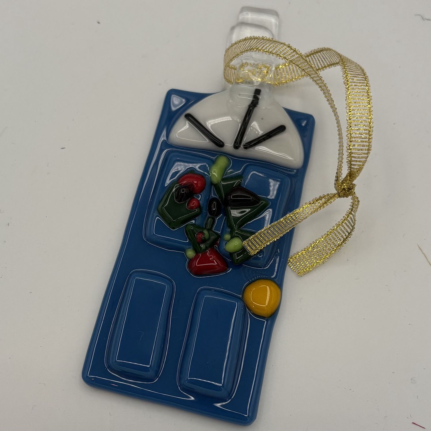 Saul Ray, Fused Glass Ornament, Blue Door 2
