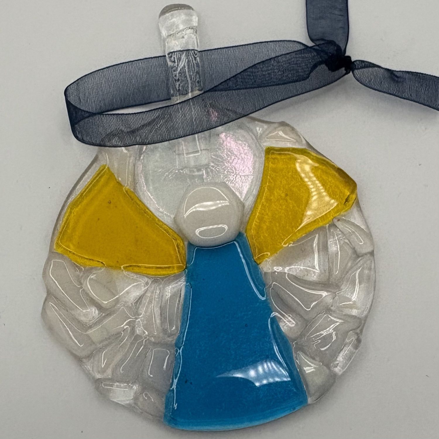 Melissa Powell, Fused Glass Ornament, Golden Winged Angel