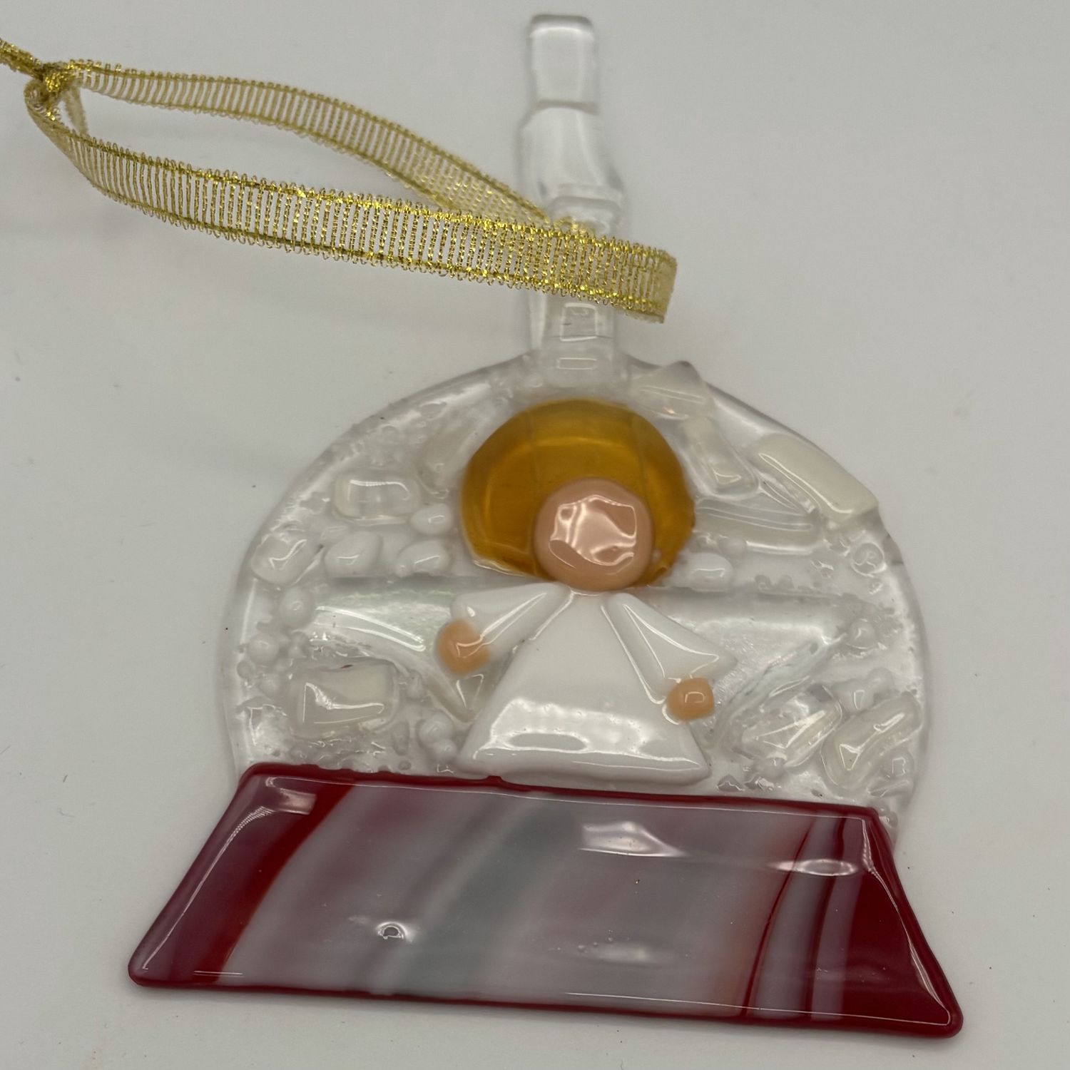 Elizabeth Hinkle, Fused Glass Ornament, Angel inside a Snow Globe