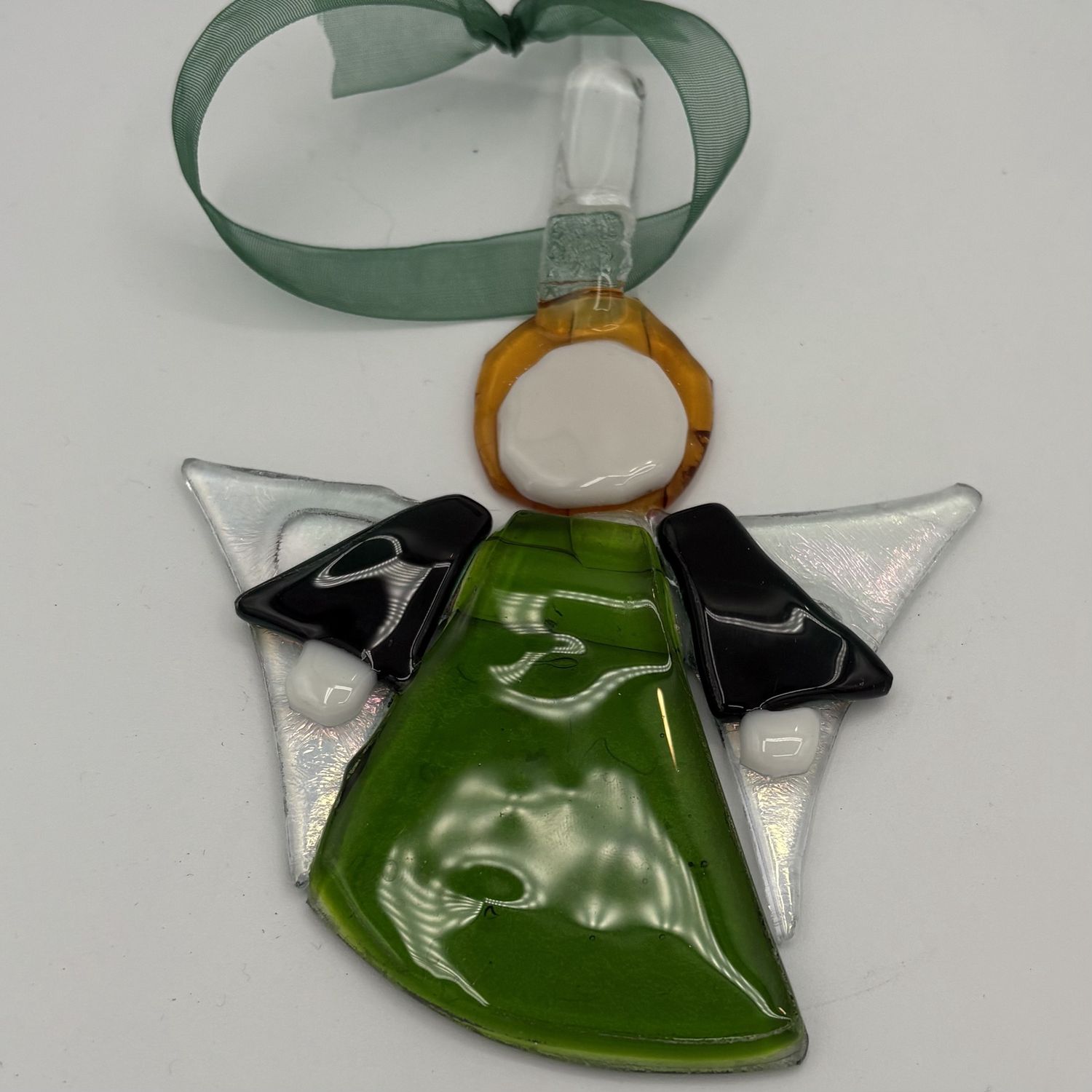 Jessica Bays, Fused Glass Ornament, Angel in Green