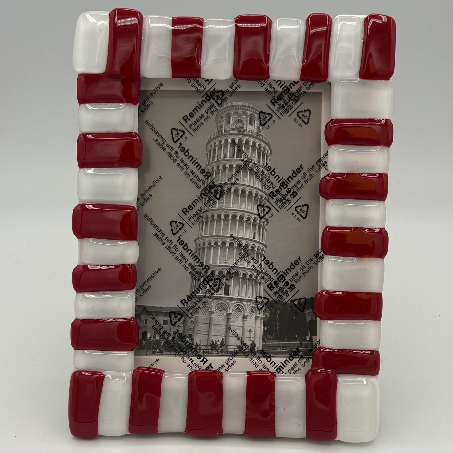Dale Murphy, Fused Glass Frame, Red and White Stripes