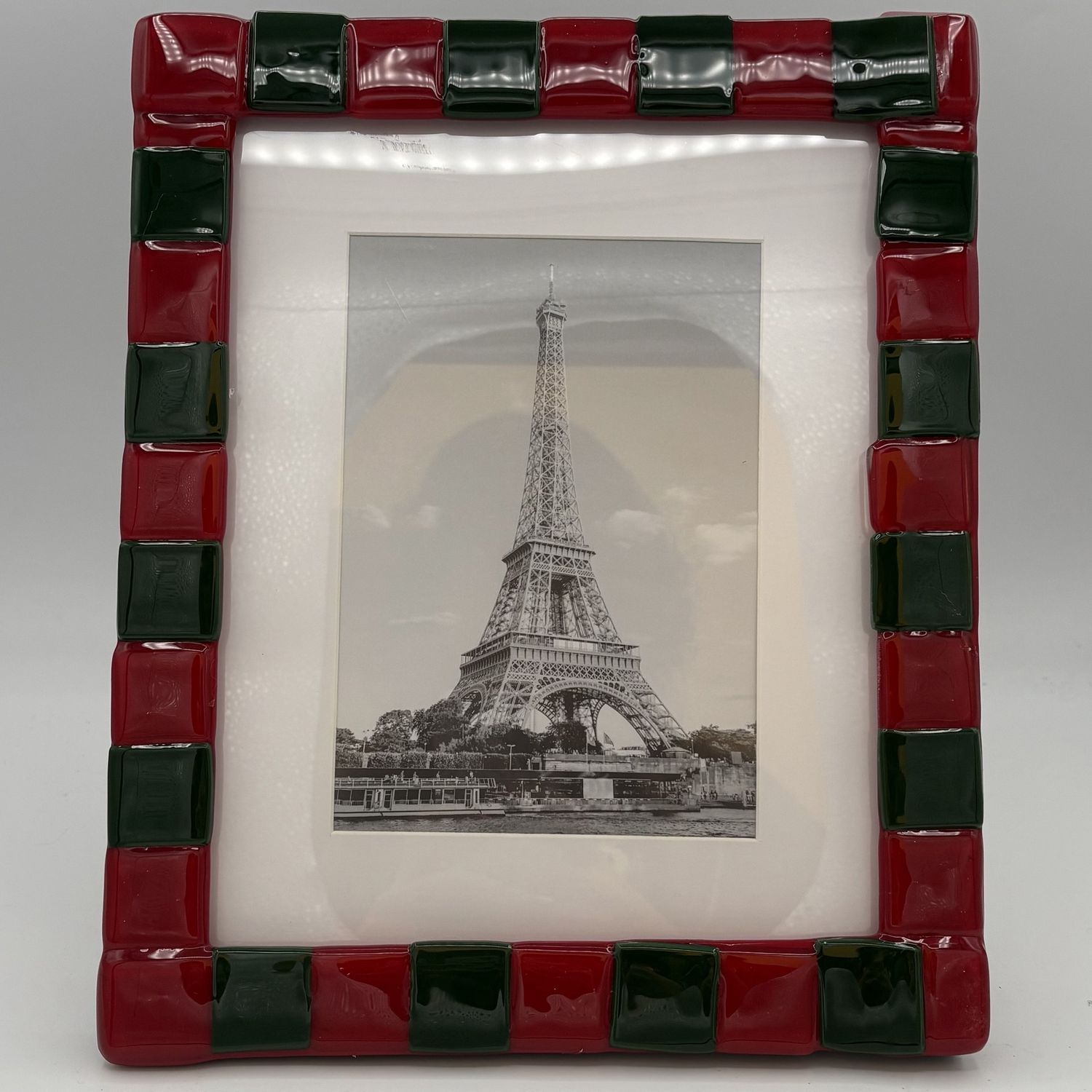 Annie Baxter, Fused Glass Frame, Red and Green Squares