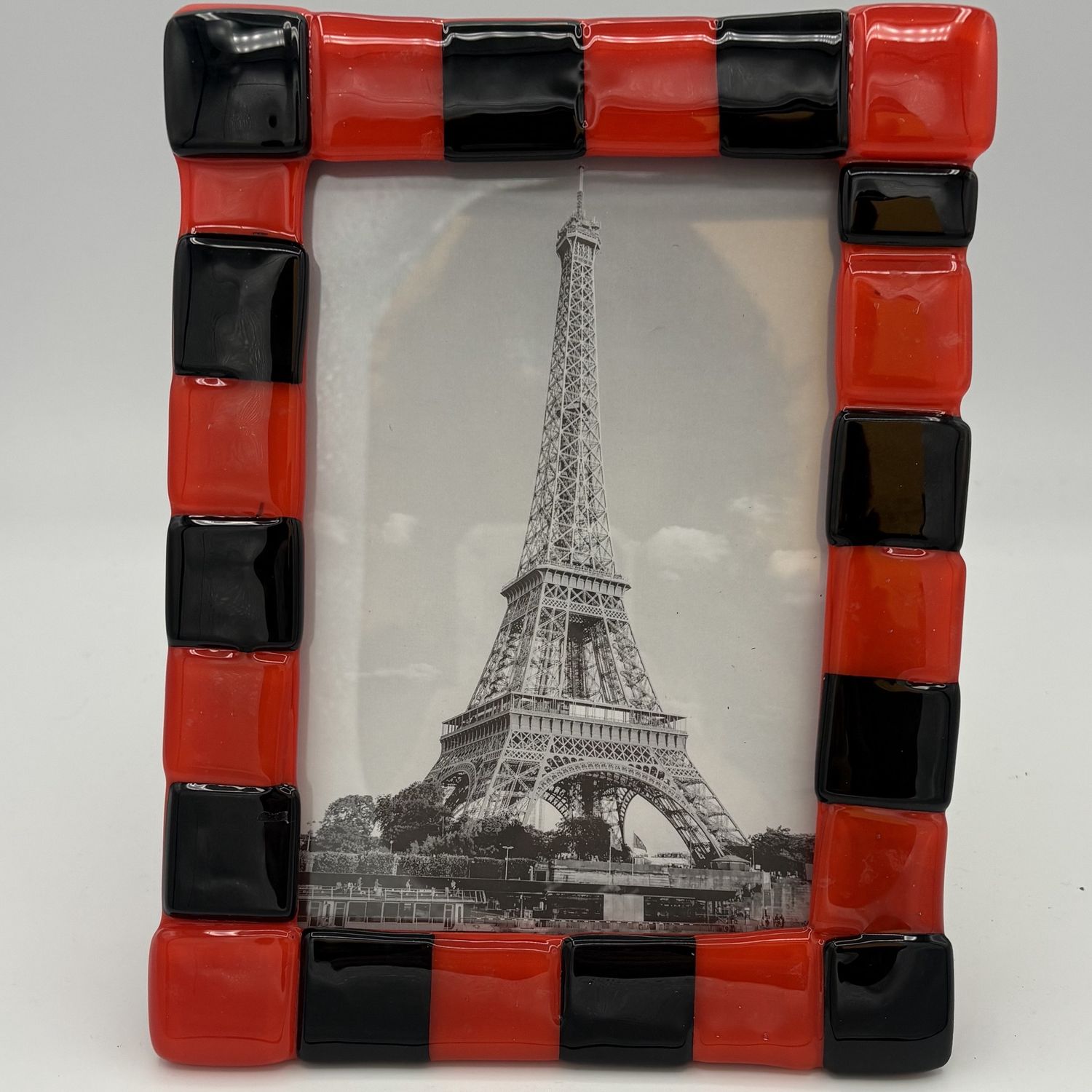 Steve Gall, Fused Glass Frame, Orange and Black Squares