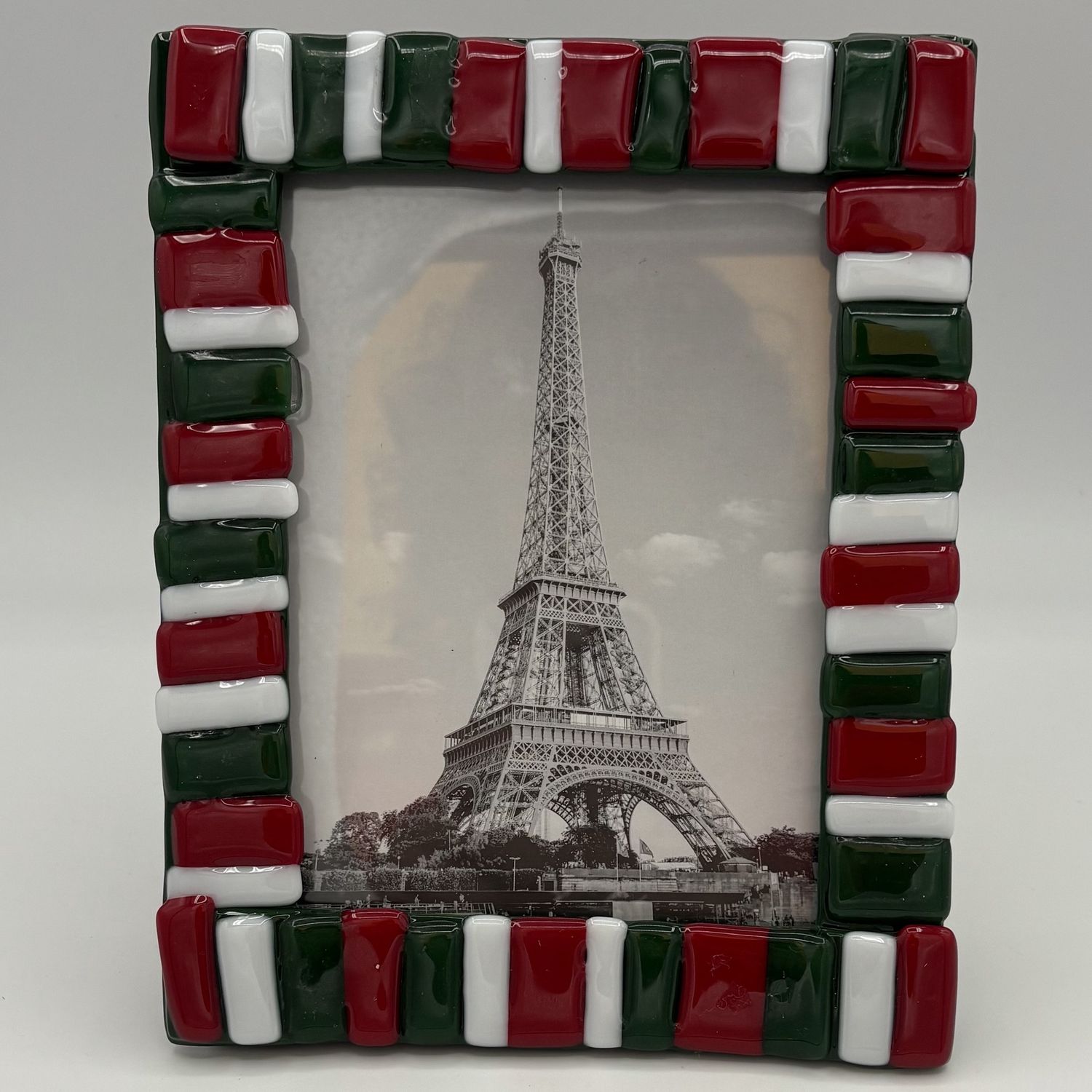 Alphonso Rowe, Fused Glass Frame, Red, Green and White Stripes