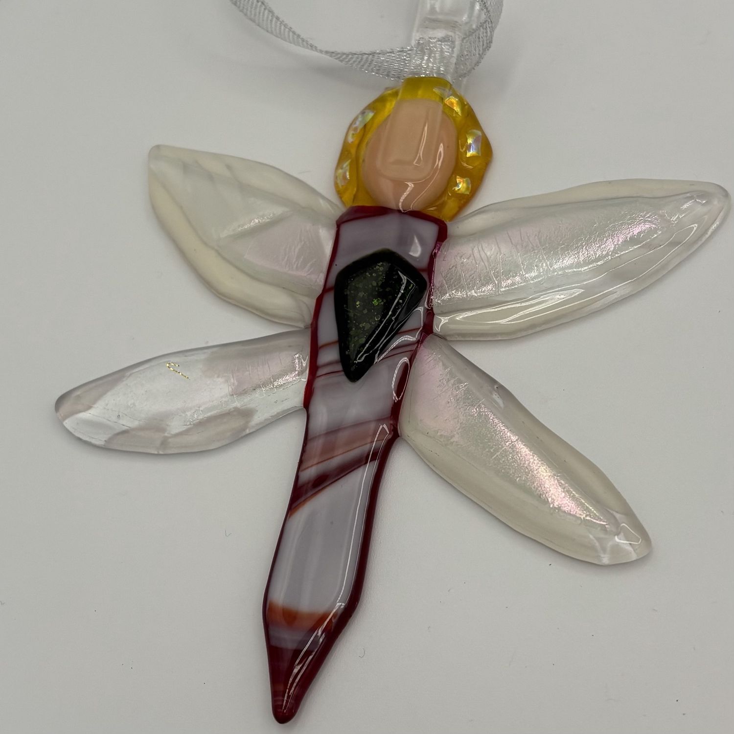 Liz Pfeiffer, Fused Glass Ornament, Angel in Red