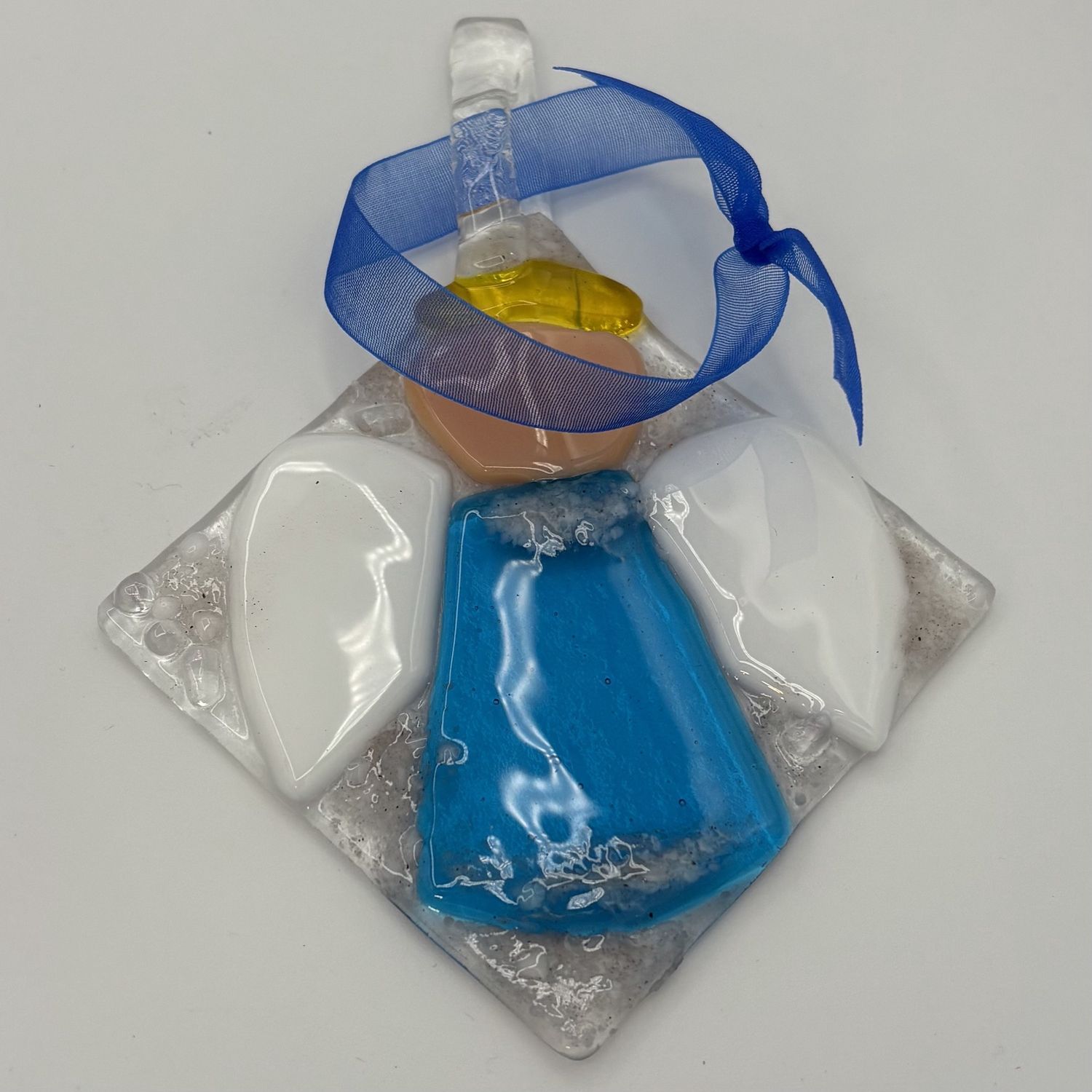 Ann Brattain, Fused Glass Ornament, Angel in Blue