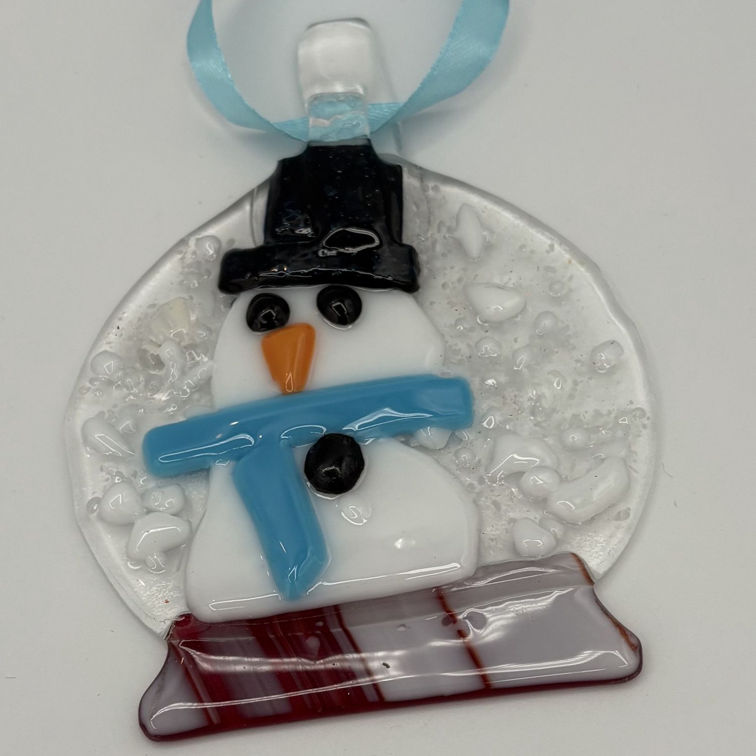 Alexis Kritikos, Fused Glass Ornament, Snowman in Blue