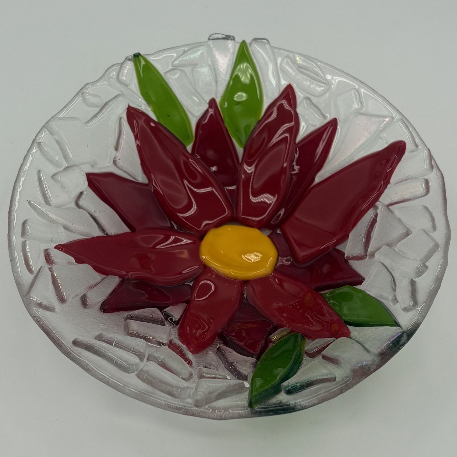 Bobbie Jo Robinson, Fused Glass Bowl, Red Poinsettia